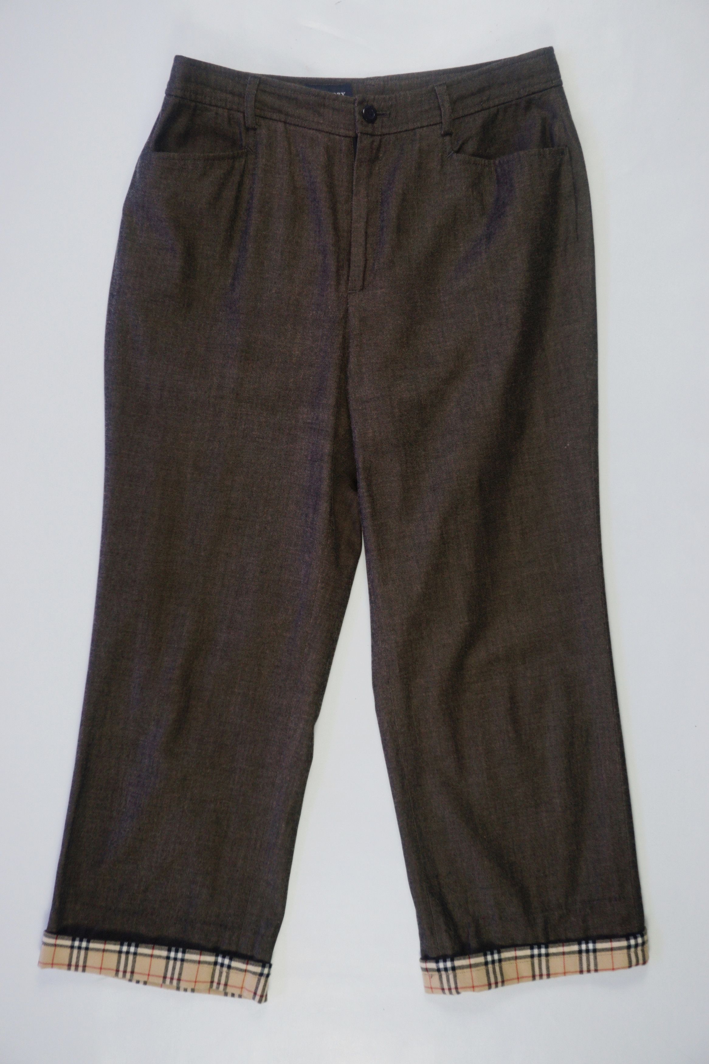 Burberry Burberry Golf Oak Brown Wool Nova Check Wide Leg Pants Size 28" / US 6 / IT 42 - 2 Thumbnail
