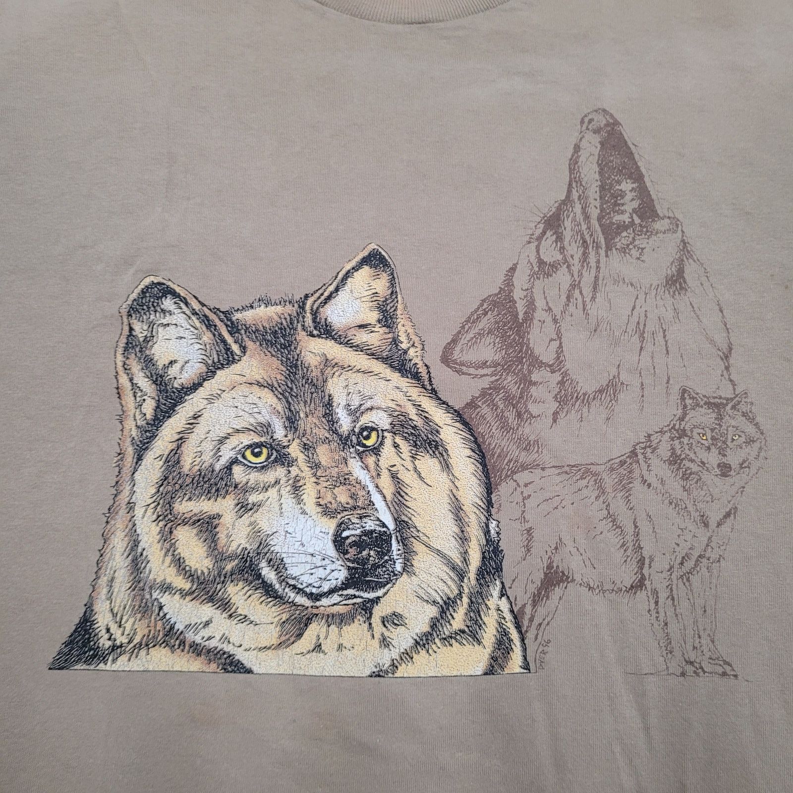 Vintage VTG 90s Wolf Nature Tee XL Boxy Fit Single Stitch USA Brown Size US XL / EU 56 / 4 - 2 Thumbnail