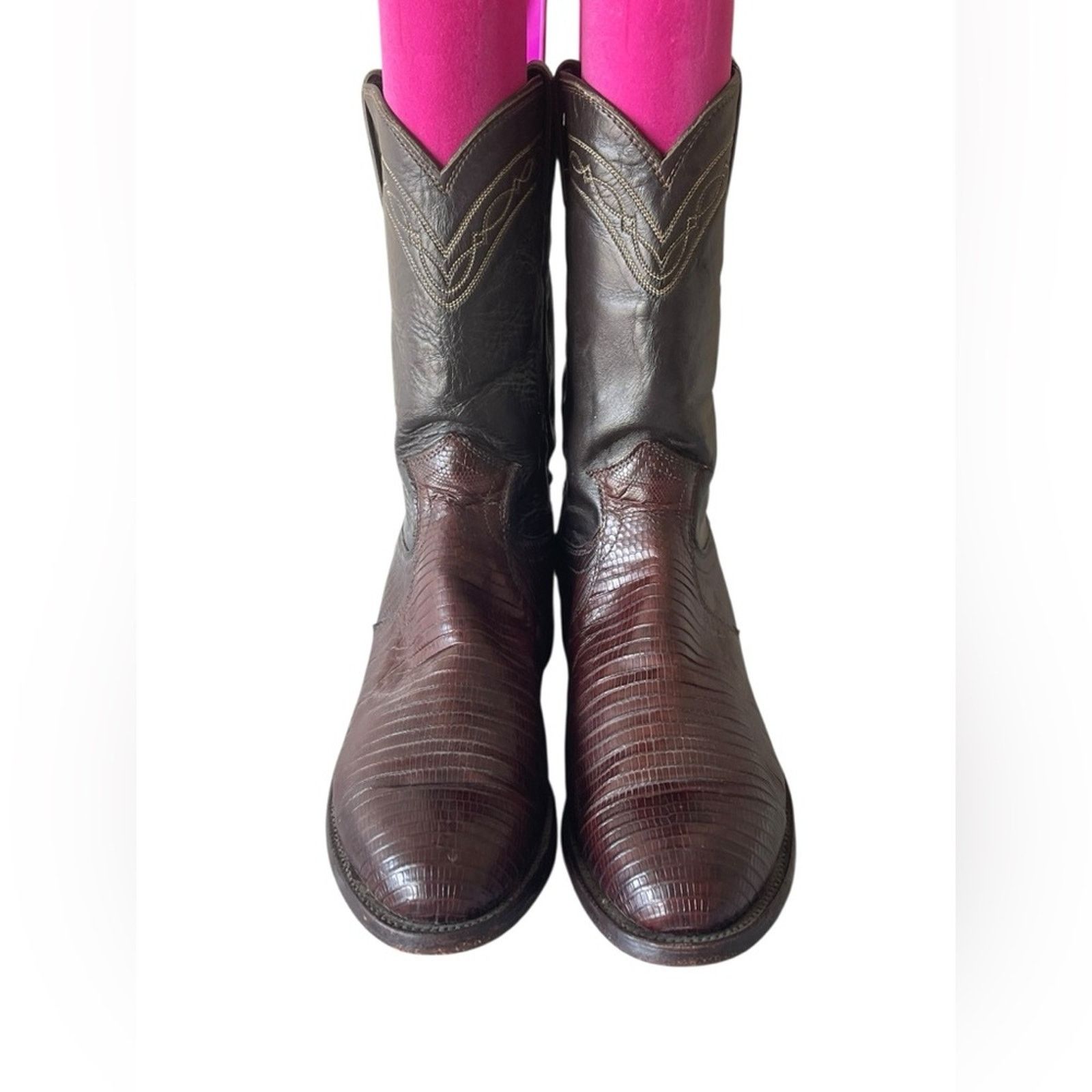 Justin Boots Justin Vintage USA Brown Leather Reptile Short Boots SZ 8 Size US 8 / IT 38 - 1 Thumbnail