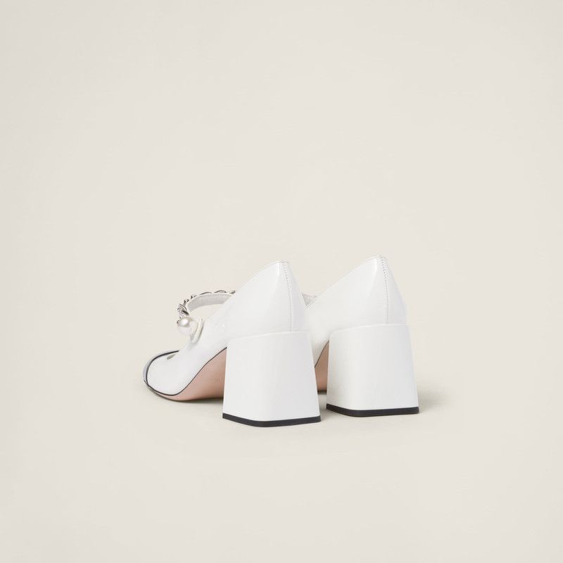 Miu Miu o1B3y1r0526 Patent Leather Pumps in White/Black Size US 7.5 / IT 37.5 - 4 Thumbnail