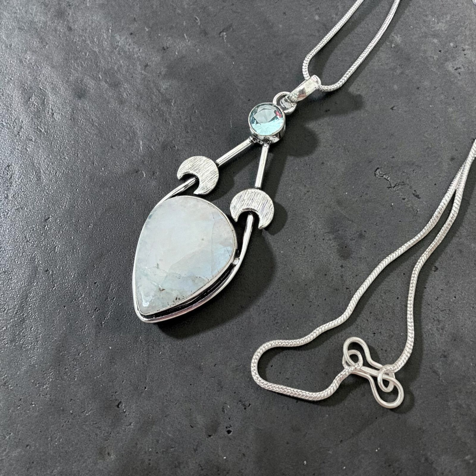 The Unbranded Brand Rainbow Moonstone Crescent Moon Necklace 925 Plated Size ONE SIZE - 3 Thumbnail