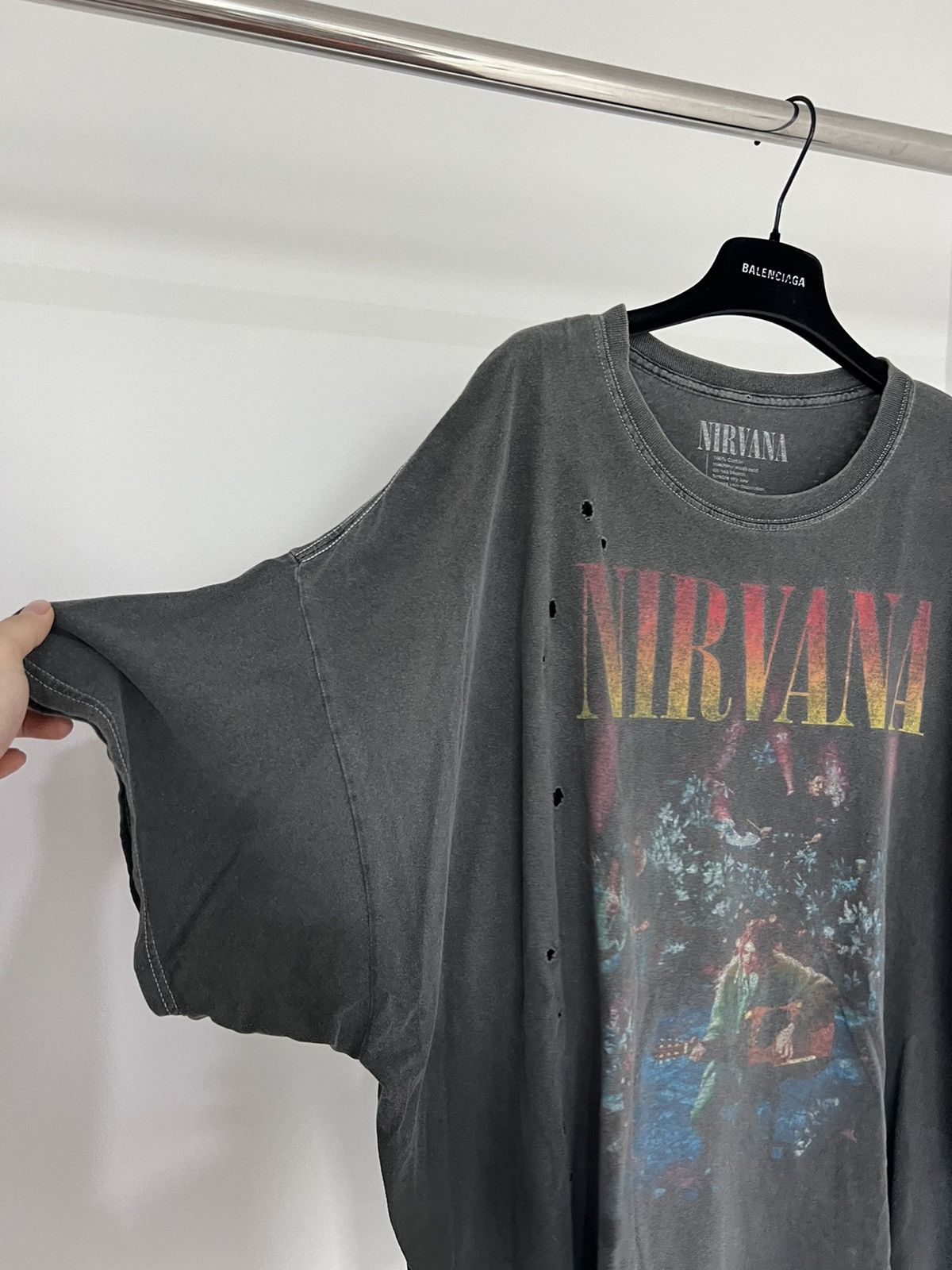 image of Band Tees Nirvana Trashed Thin Sun Faded Tee Shirt in Black Gray, Men's (Size 2XL)