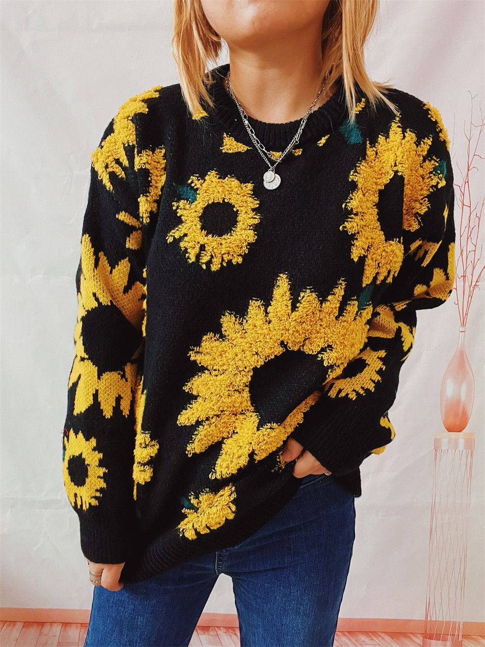 Japanese Brand × Vintage Japanese Vintage Sunflower Knitted Sweater Size US M / EU 48-50 / 2 - 4 Thumbnail