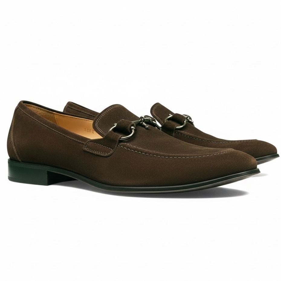 Salvatore Ferragamo Gancini Bit Loafer in Brown Suede Salvatore Ferragamo Dark Brown Suede Gancini Bit Loafers  main image 2