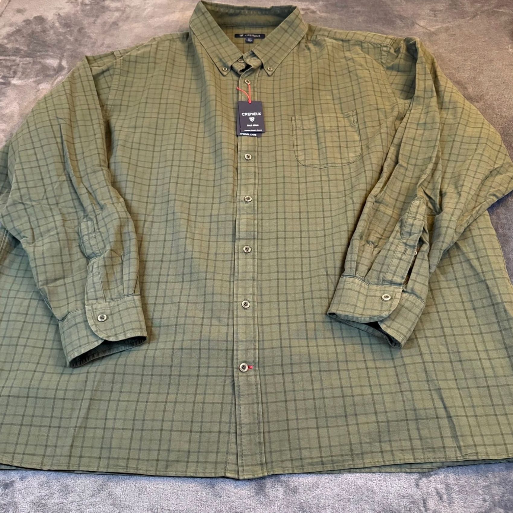 Cremieux Cremieux Shirt Olive Green Windowpane 100% Cotton Mens 4XT NWT Big & Tall Button-Up Button-Down Long Sleeve Collared Chest Pocket Classic Size US XXL / EU 58 / 5 - 3 Thumbnail