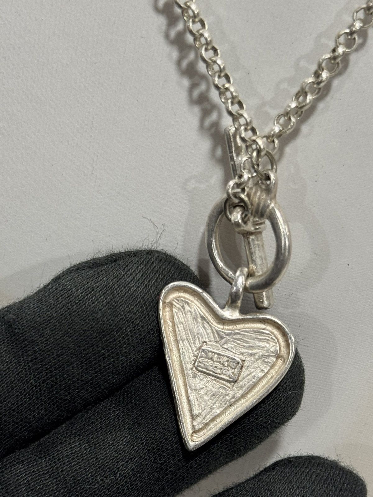 Sterling Silver Jackie Spector Sterling Silver Red Enamel Heart Necklace Size ONE SIZE - 7 Thumbnail