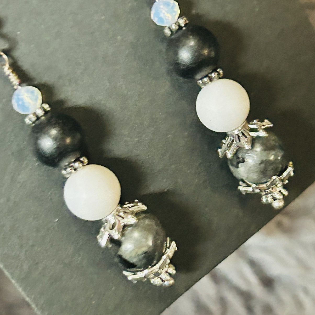 Handmade Handcrafted genuine larvikite vintage bead earrings Size ONE SIZE - 3 Thumbnail