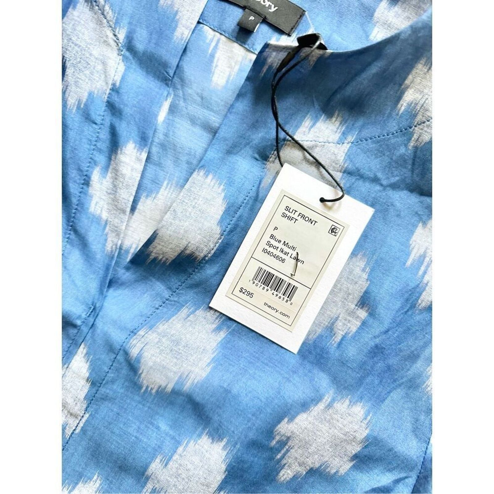 Theory Theory Slit Front Sheer Tunic Dress Blue Gray Ikat Pattern Size XS / US 0-2 / IT 36-38 - 6 Thumbnail