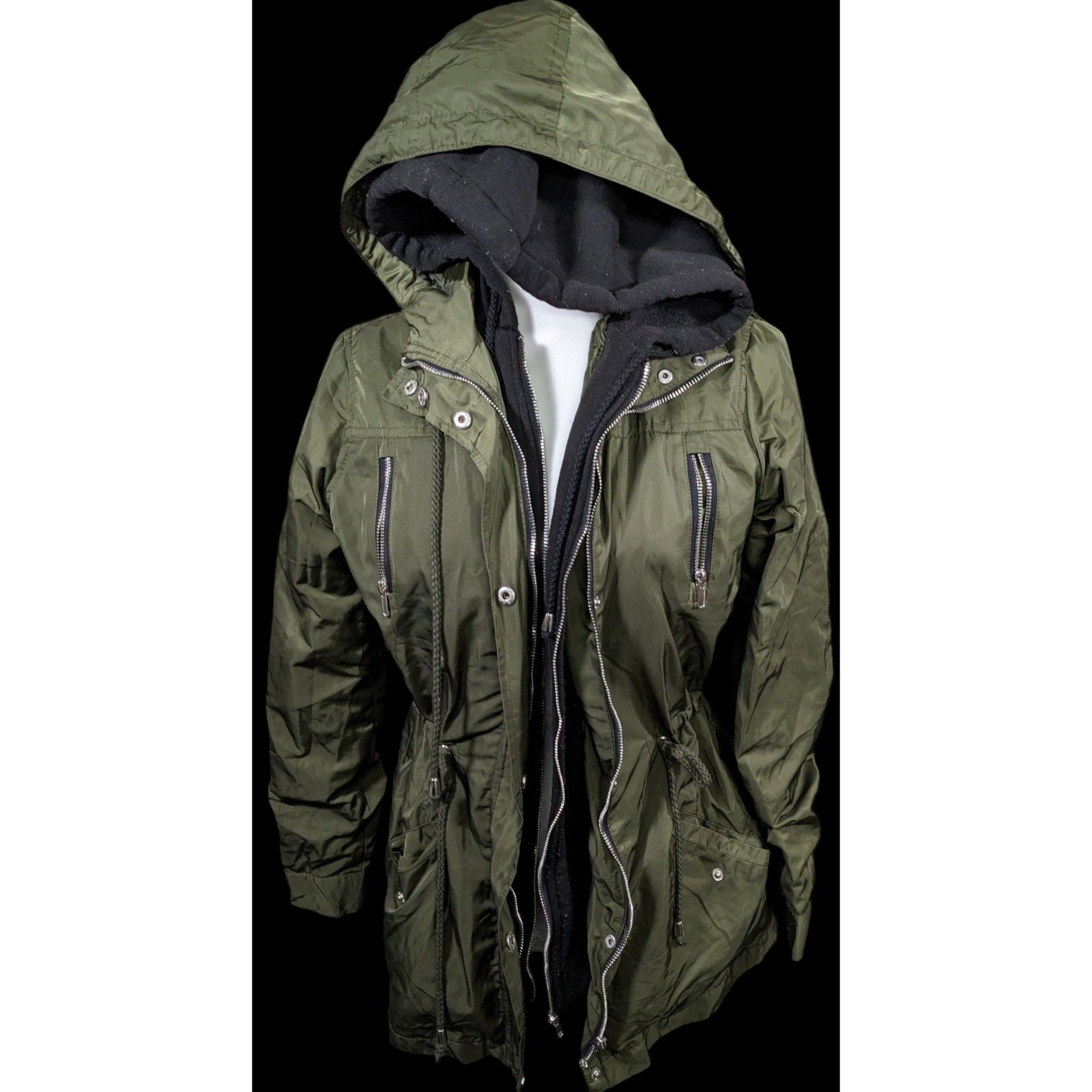 Other Green And Black Zip Up Hooded Jacket by Cali 1850 Size S / US 4 / IT 40 - 1 Thumbnail
