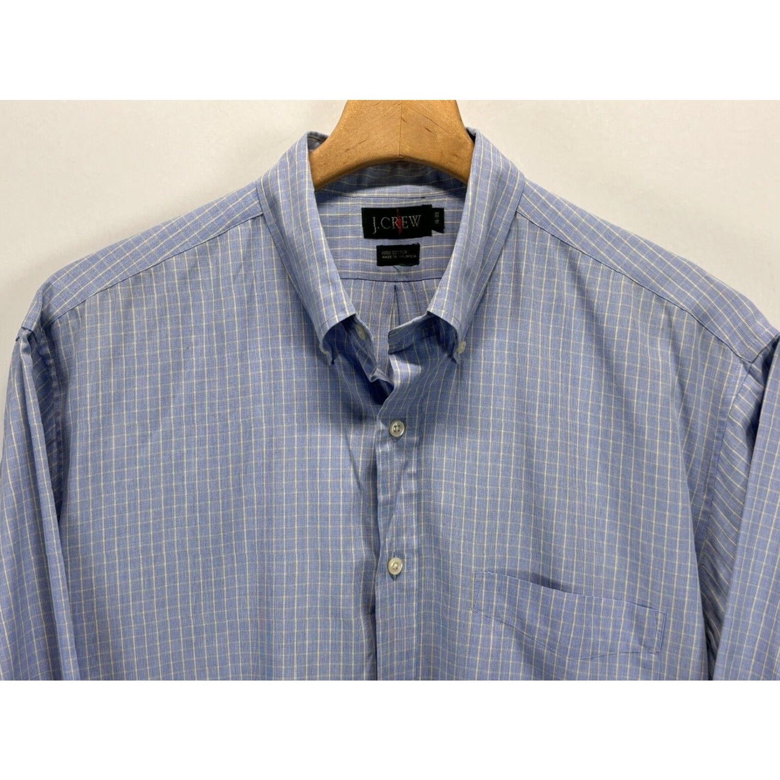 J.Crew VINTAGE J. Crew Button Down Collared Shirt Men's 16 Blue Plaid Long Sleeve Cotton Size US L / EU 52-54 / 3 - 3 Thumbnail