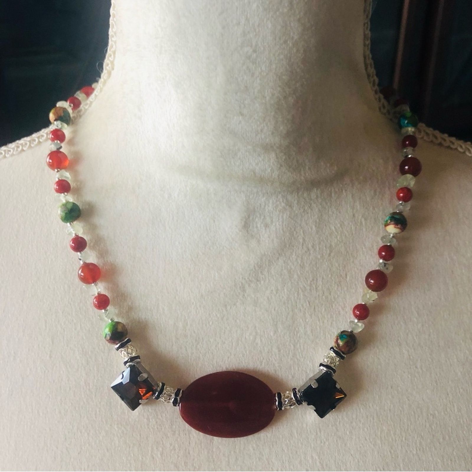 Handmade Handcrafted natural stone carnelian prehnite necklace Size ONE SIZE - 2 Thumbnail