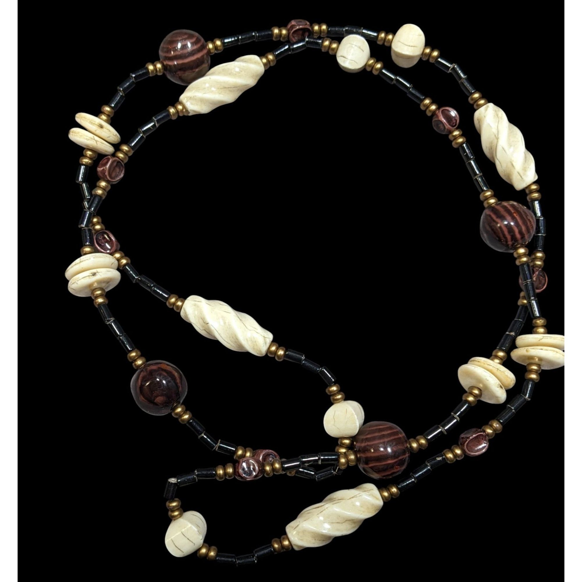 Other Vintage Chunky Brown Cream And Black Beaded Necklace Size ONE SIZE - 1 Thumbnail