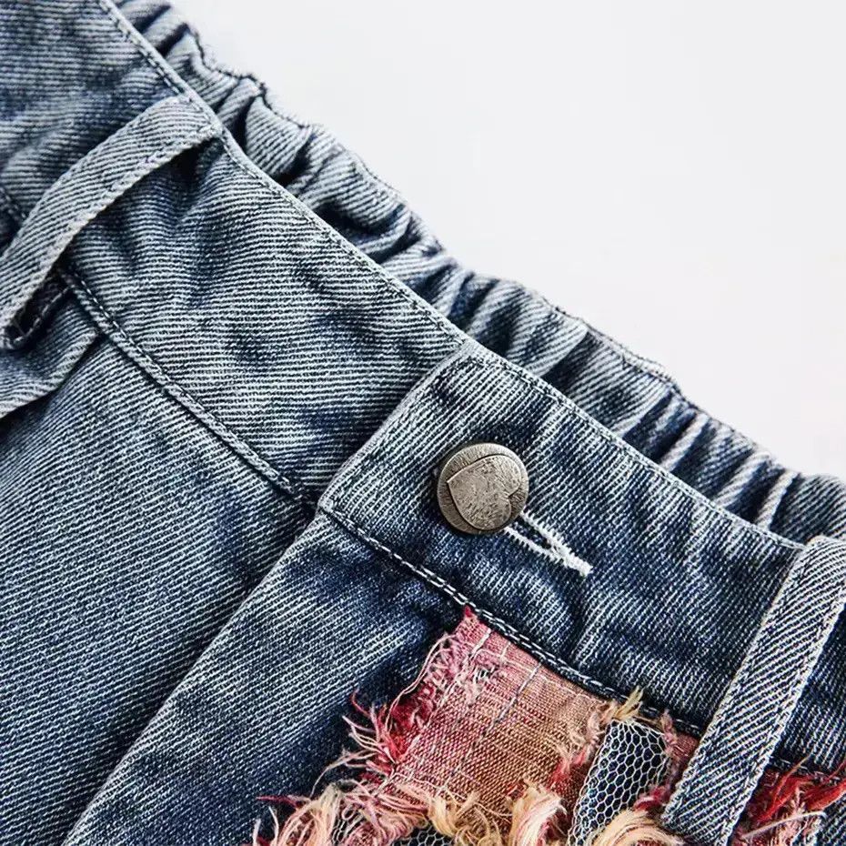 Japanese Brand Torn Lace Faded Shorts Jeans Y2K Vintage Style Stretch Waist Size US 32 / EU 48 - 3 Thumbnail