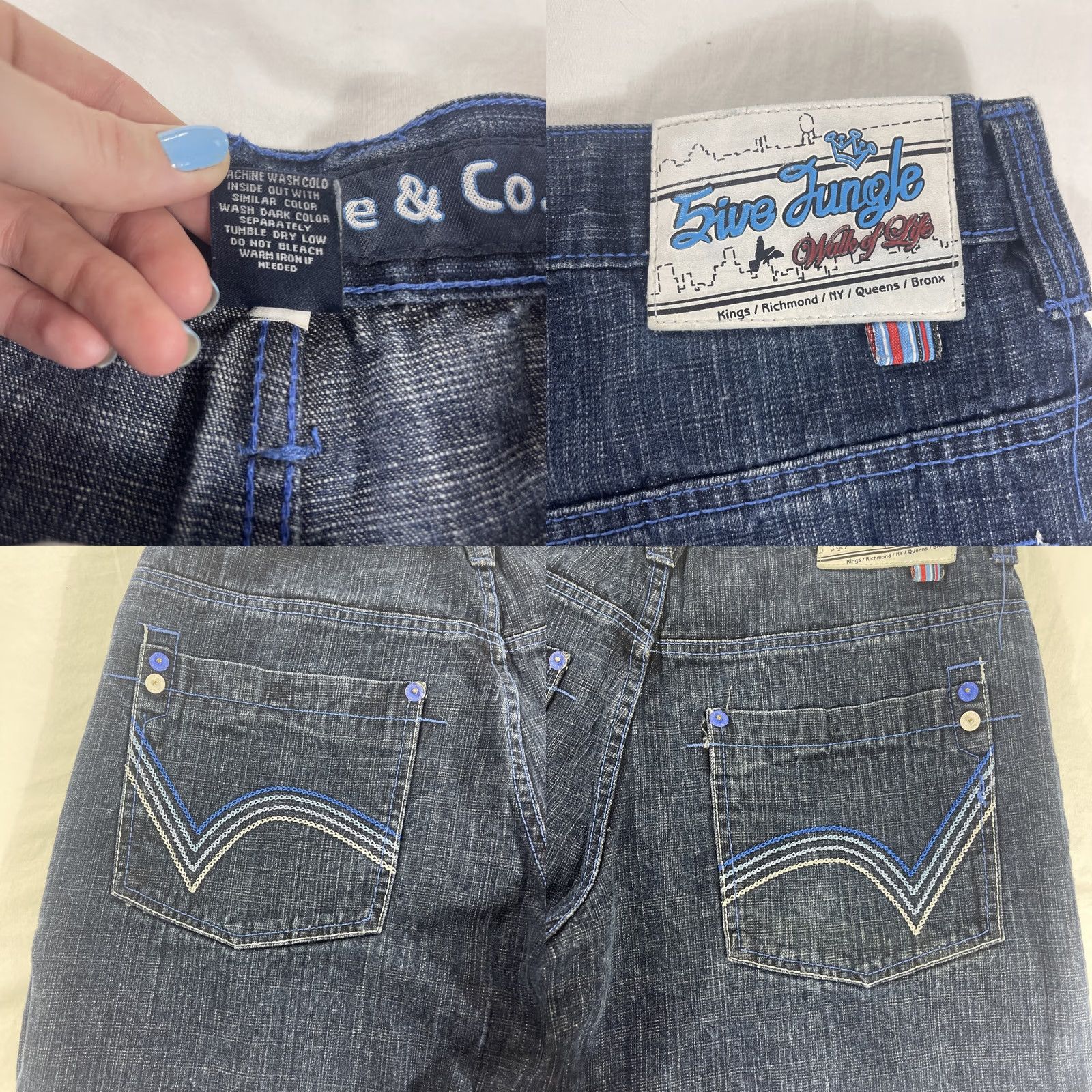 CO VINTAGE 5ive Jungle & Co Mens 34 Jean Shorts Baggy Skater Grunge Y2K Hip Hop Denim Blue 90s Pockets Shorts Mens 34in inseam 8in Size US 34 / EU 50 - 9 Thumbnail