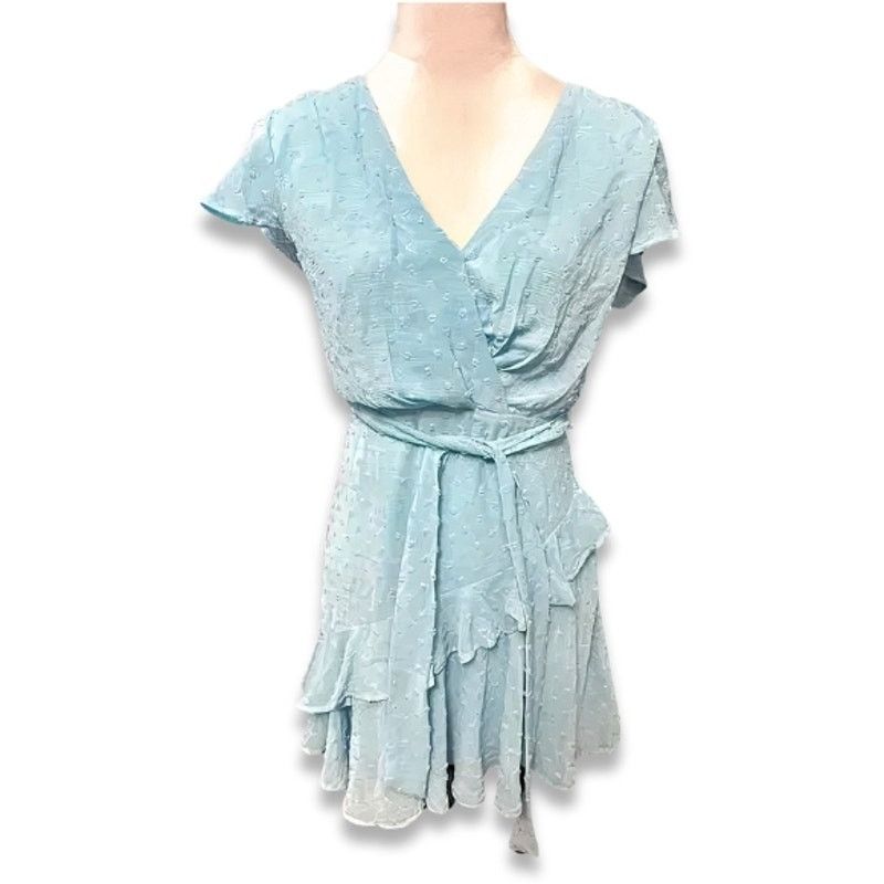 Other Chelsea 28 Faux Wrap Mini Dress Flutter Sleeves Blue S NWOT Size S / US 4 / IT 40 - 3 Thumbnail