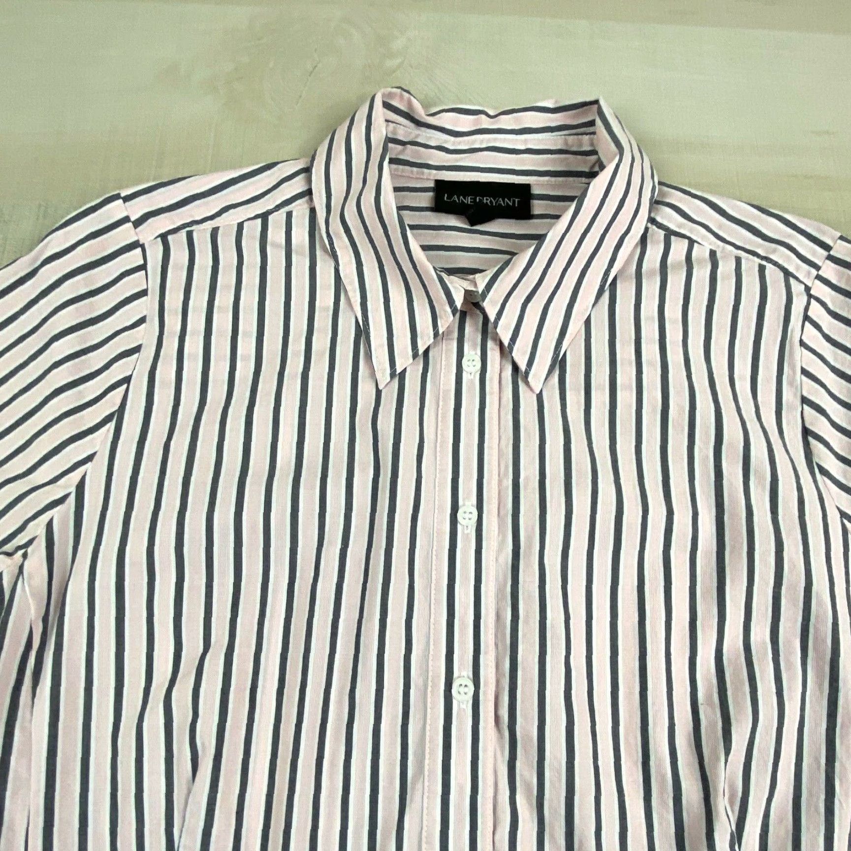 Vintage Lane Bryant Womens Shirt 16 Extra Large Pink Gray Striped Fitted Career Size XXL / US 16-18 / IT 52-54 - 2 Thumbnail