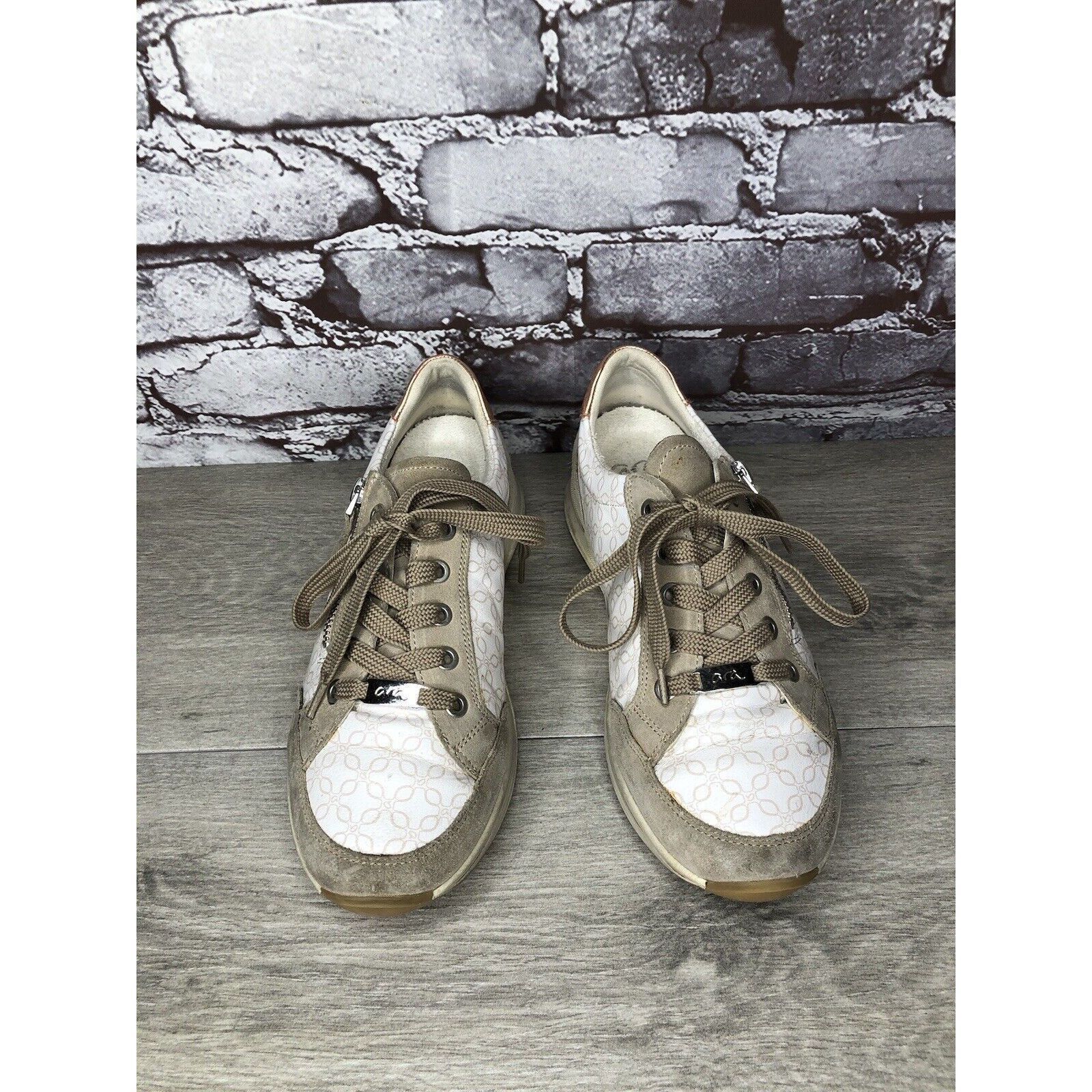 Other Ara Osaka White Leather Grey Suede Lace Up Sand Sneakers Wom Size US 7.5 / IT 37.5 - 16 Thumbnail