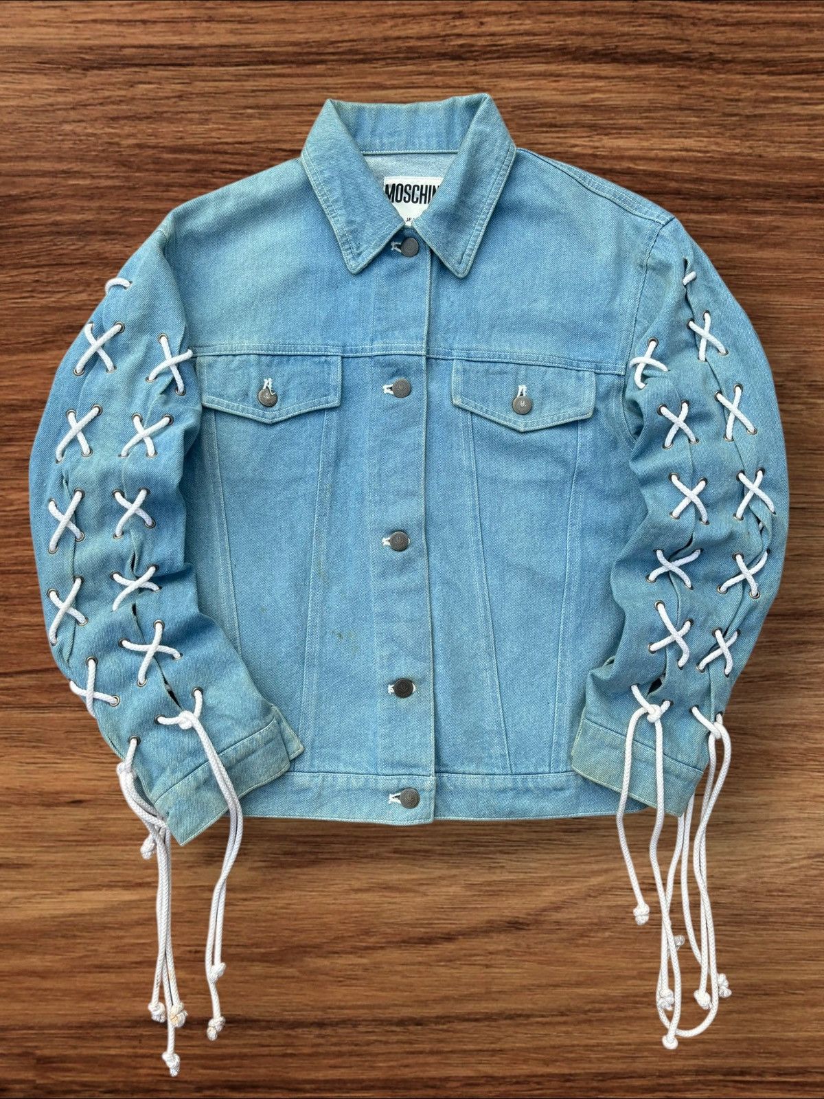 Moschino Moschino Lace Up Sleeves Punk Style Blue Washed Denim Jacket Size M / US 6-8 / IT 42-44 - 1 Thumbnail