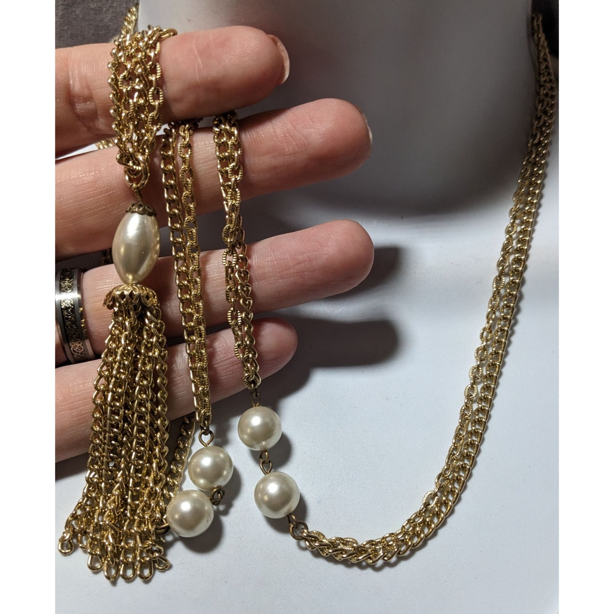 Other Gold Glam Pearl Beaded Chain Tassel Necklace Size ONE SIZE - 6 Thumbnail