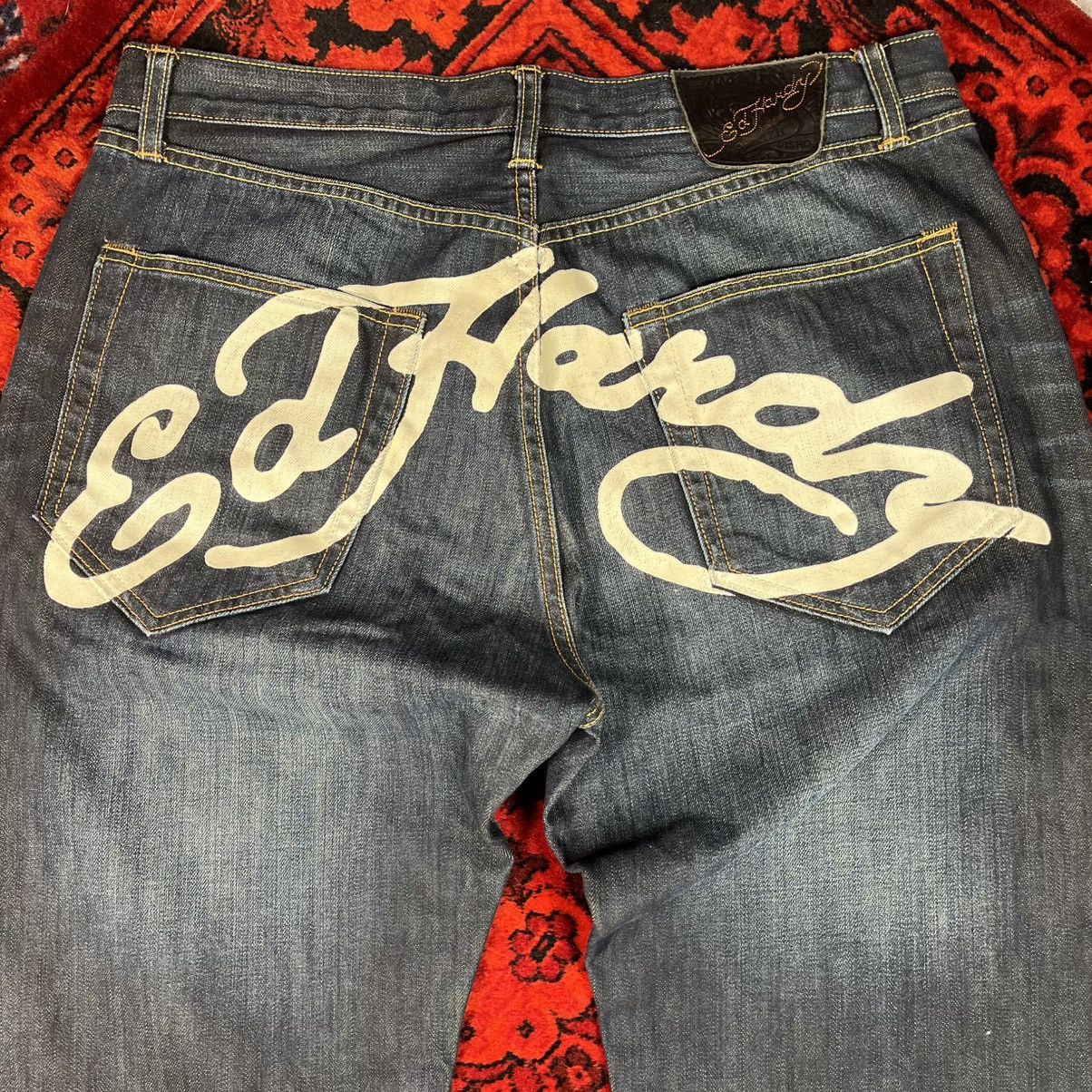 Ed Hardy Ed Hardy Jeans Big White Script Back Logo Dark Blue Wash Y2K Size US 36 / EU 52 - 5 Thumbnail