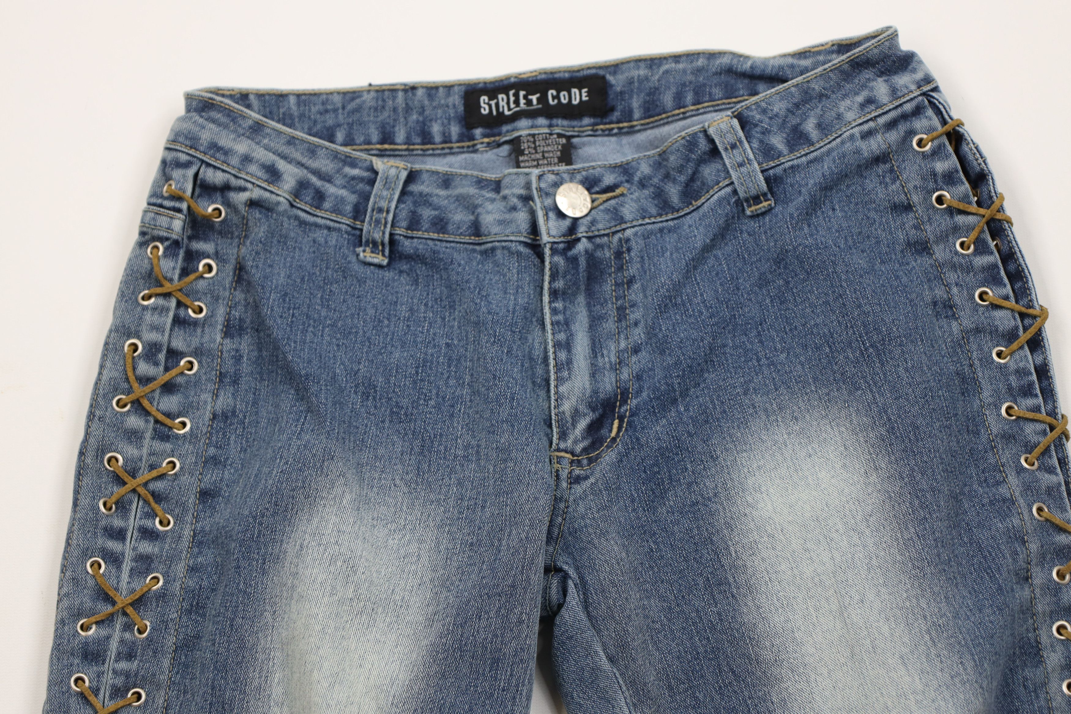 Vintage Vintage 90s Y2K Babydoll Tie Flared Wide Leg Denim Jeans Size 27" / US 4 / IT 40 - 2 Thumbnail