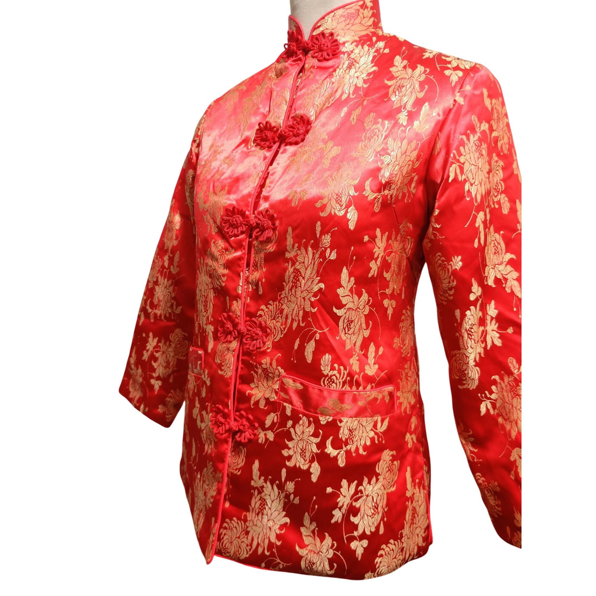 Vintage Womens S Red Jacket Brocade Vintage Chinese Gold Floral Frog Size S / US 4 / IT 40 - 9 Thumbnail