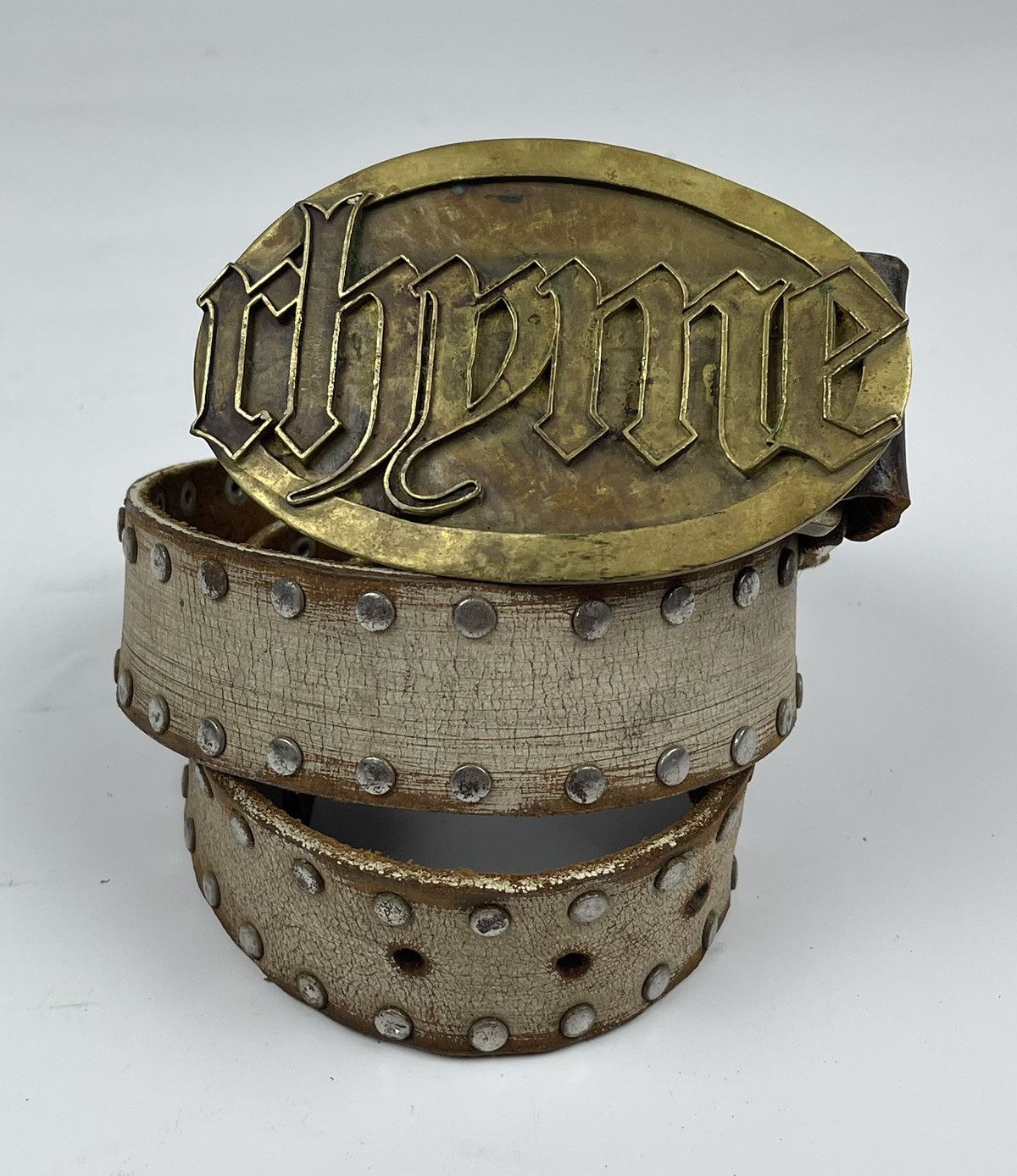 image of Seditionaries Rhyme Big Buckle Studded Leather Belt Tc22, Men's (Size 34)