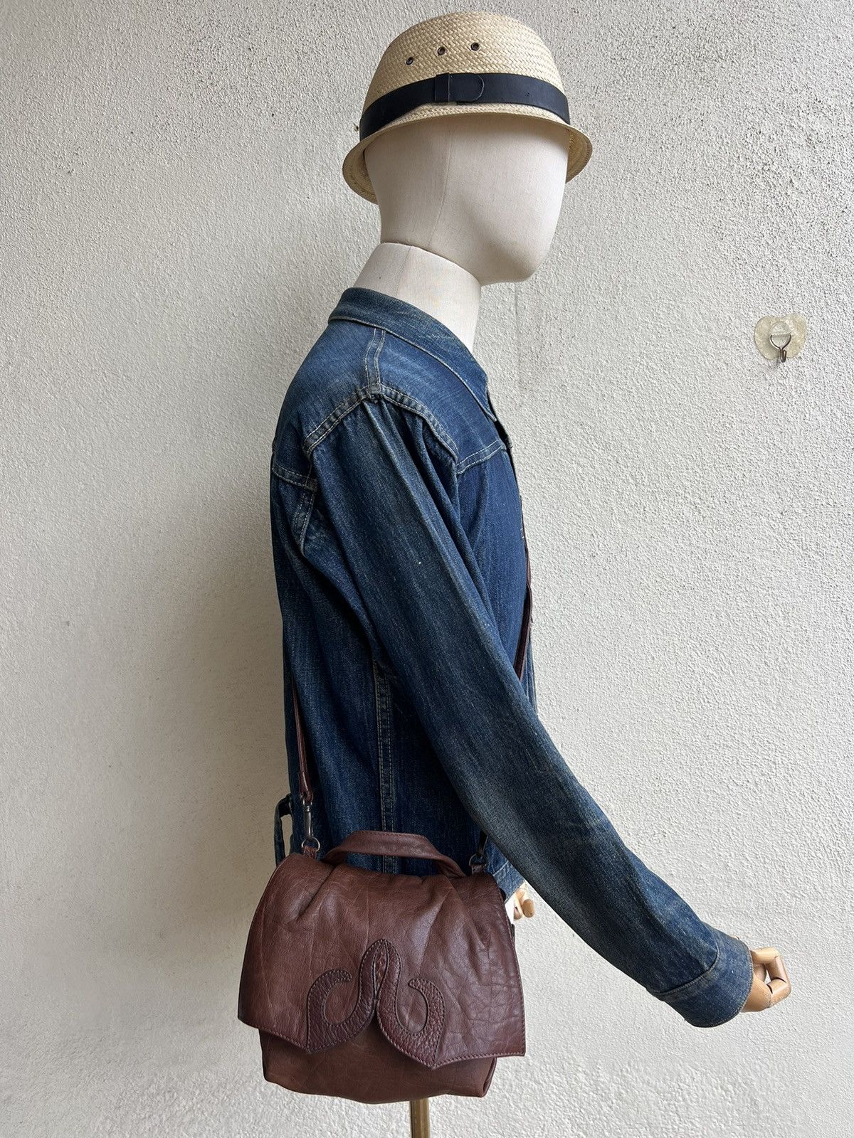 Leather Vintage IBIZA Japan Faded Patina Leather Mini Bag Size ONE SIZE - 3 Thumbnail