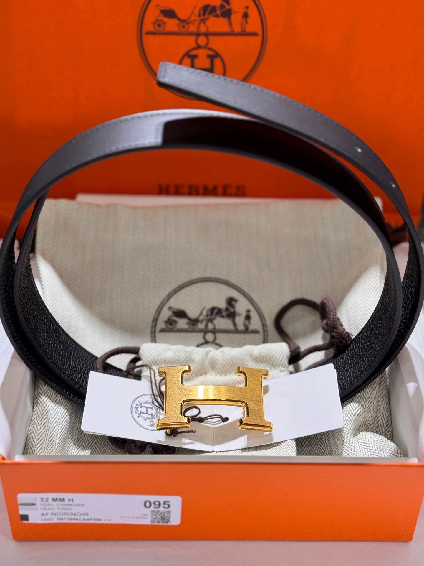 Hermes HERMES 2-Sided Calfskin 32mm Belt Black 95 H Gold Size ONE SIZE - 2 Thumbnail