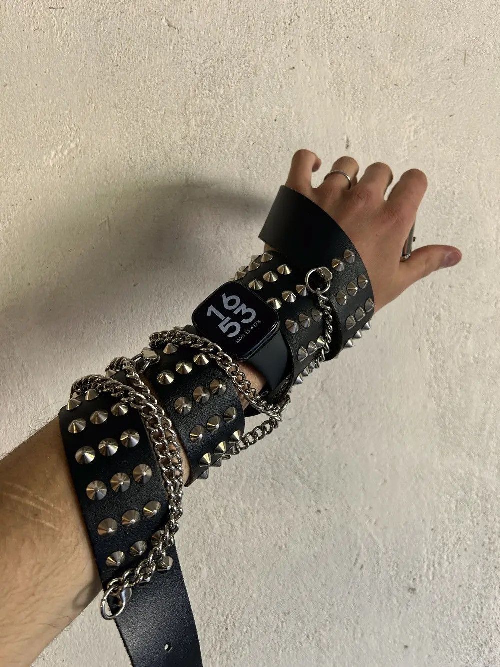 B.B. Simon × Hysteric Glamour Vintage Avant Garde Black Leather Belt Hand Drip Punk Style Size ONE SIZE - 5 Thumbnail