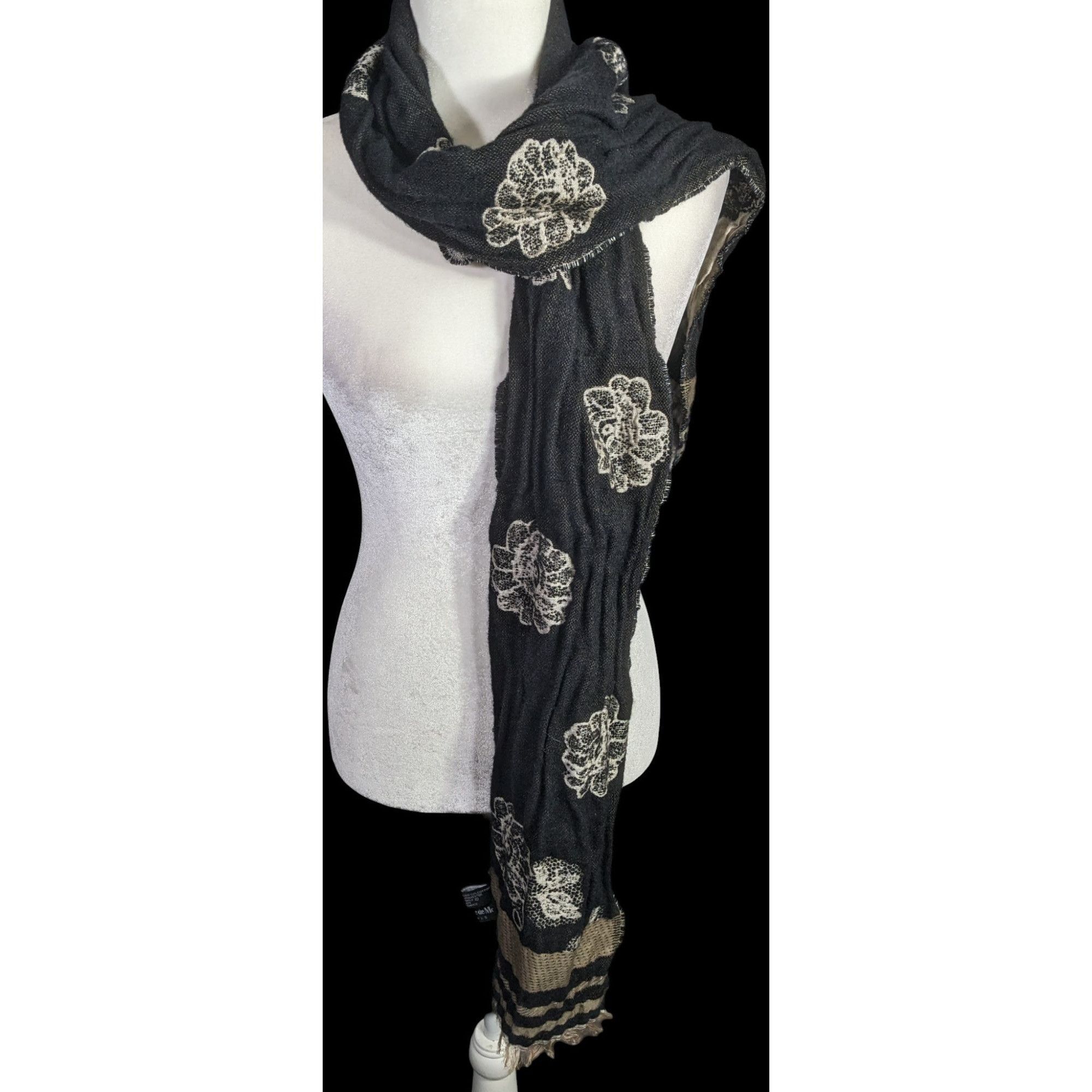 Other Vintage Guillaume De Mon Paris Black Floral Scarf Made In Fr Size ONE SIZE - 1 Thumbnail