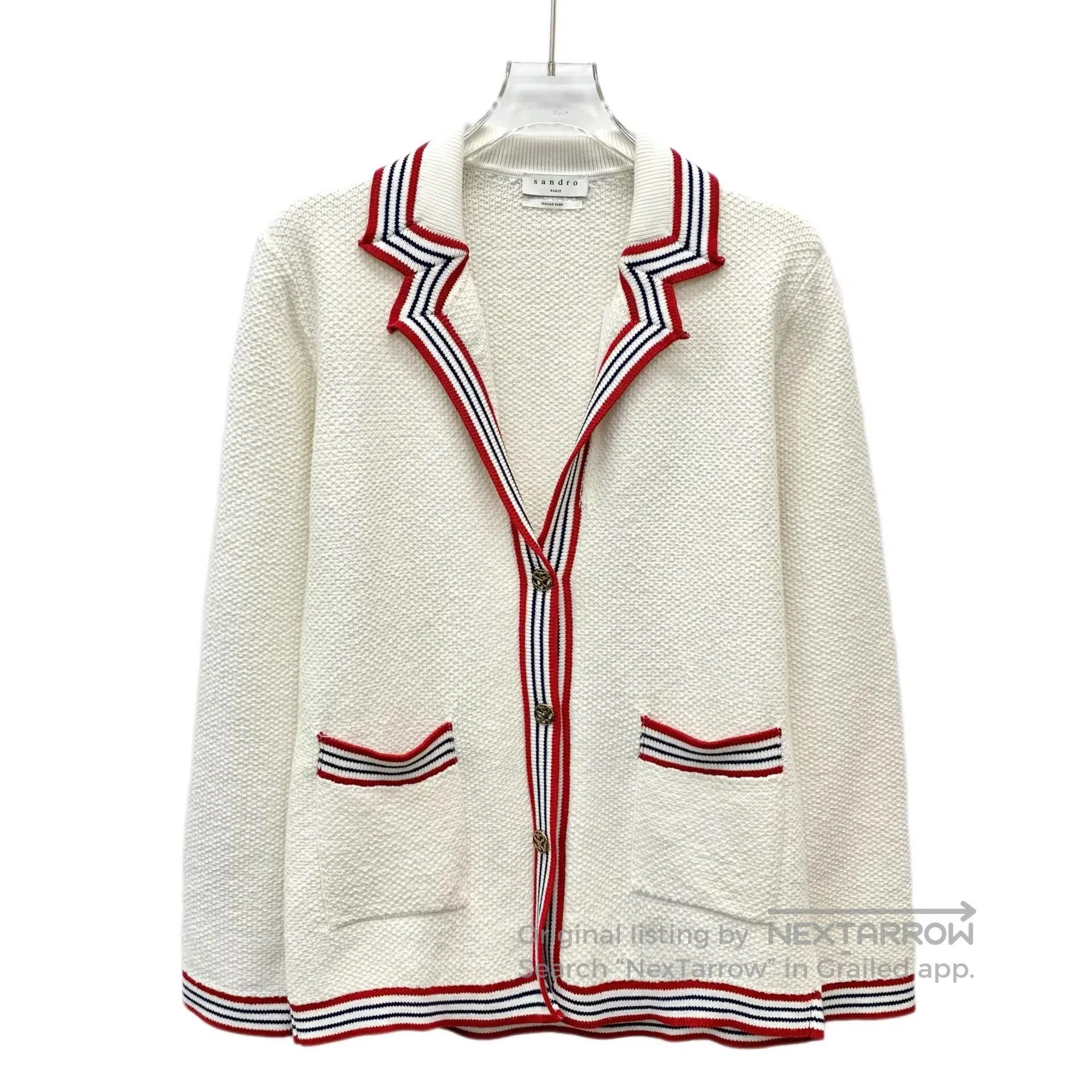 Sandro Sandro Off-White Stripe Trim Lapel Single-Breasted Long Sl Size US S / EU 44-46 / 1 - 1 Thumbnail