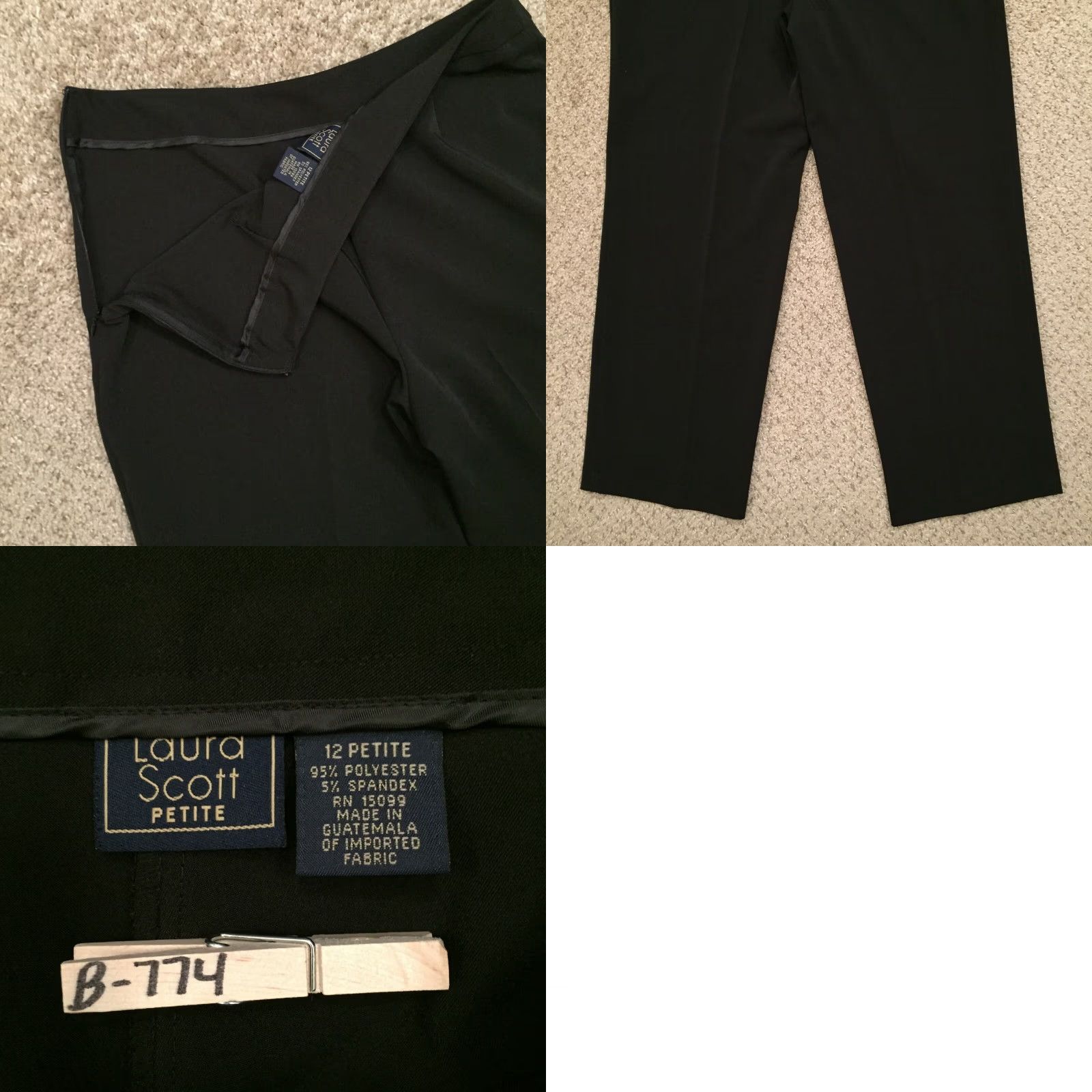 Vintage Laura Scott Dress Pants Womens Size 12P Black Straight Leg Flat Front Side Zip Size 34" / US 12 / IT 48 - 8 Thumbnail