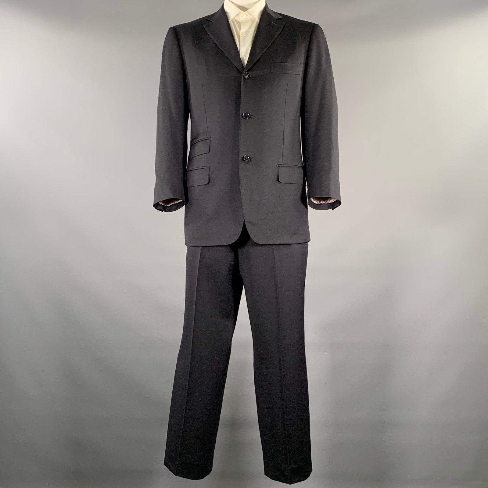 Isaia ISAIA Chest Size 42 Black Wool Notch Lapel Suit Size 42R - 2 Thumbnail