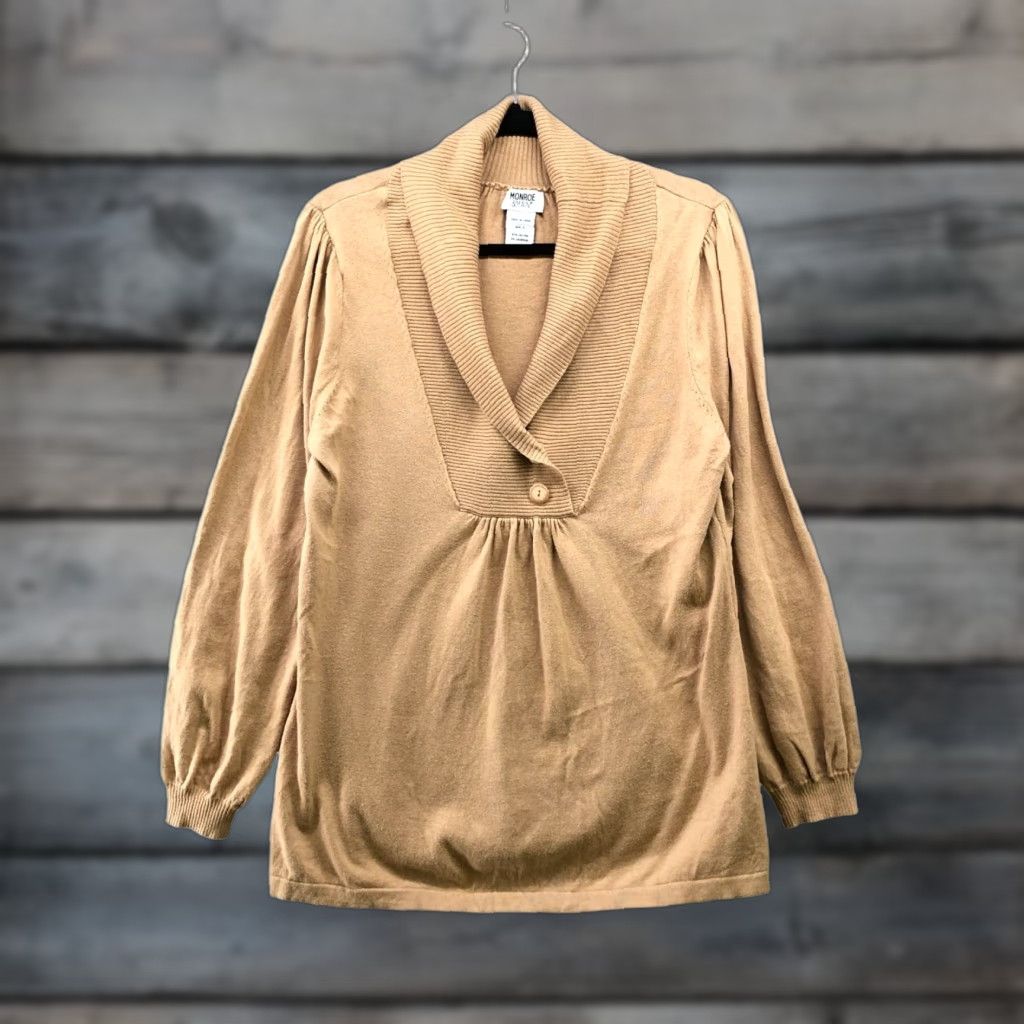Vintage Monroe & Main Womens Sweater Pullover Tan Cotton Cashmere Shawl Collar Size L Pullover Size L / US 10 / IT 46 - 1 Thumbnail