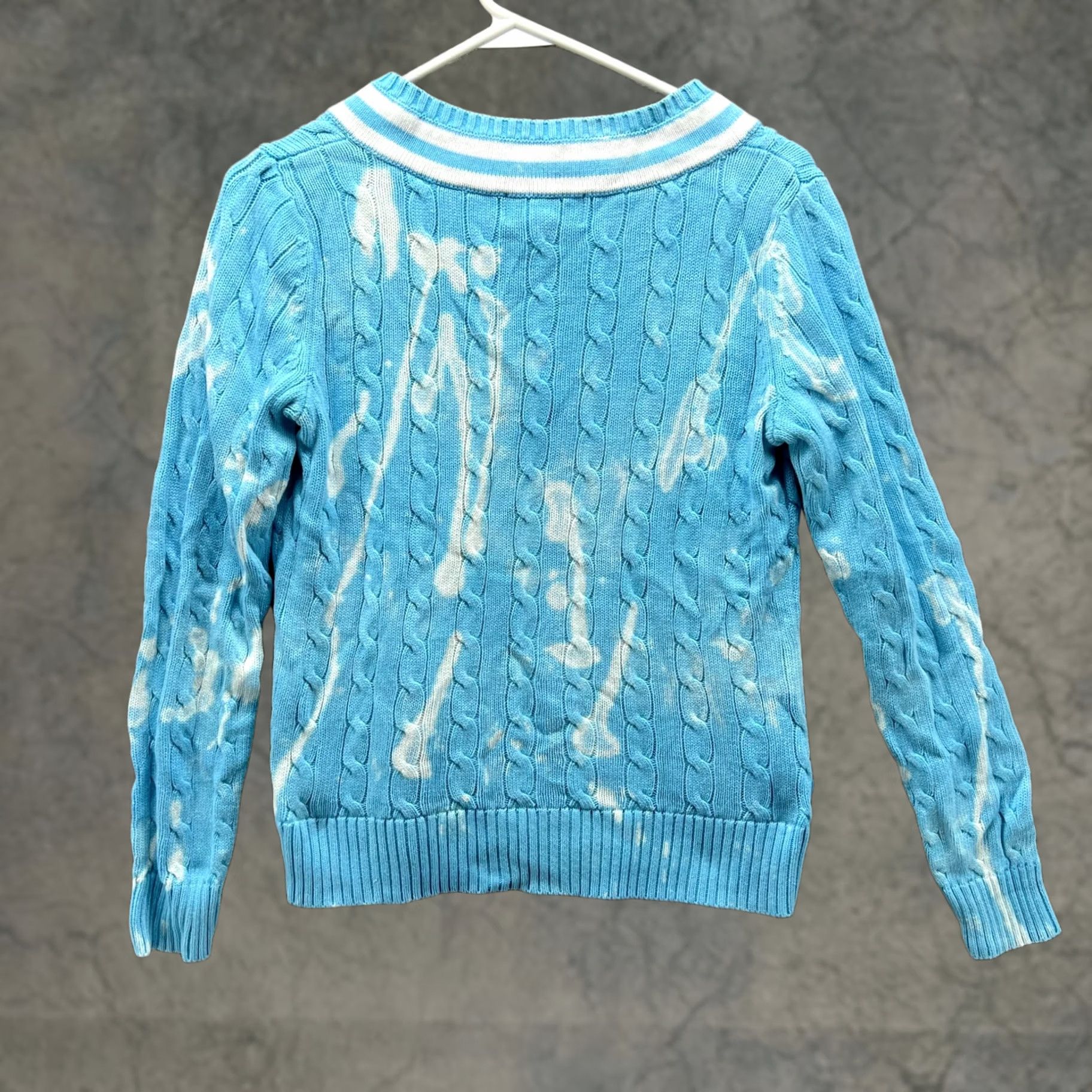 Ralph Lauren VINTAGE Lauren Ralph Lauren Sweater Women Small V-Neck Cable-Knit Blue LRL Fleece Geometric Pattern Size S / US 4 / IT 40 - 1 Thumbnail