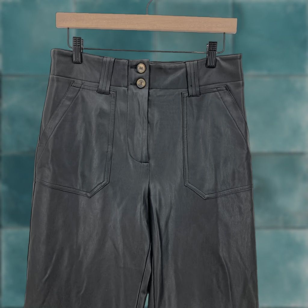 Vintage Maeve Anthropologie Pants Womens 6 Black Faux Leather High Rise Wide Leg Moto Size 28" / US 6 / IT 42 - 1 Thumbnail