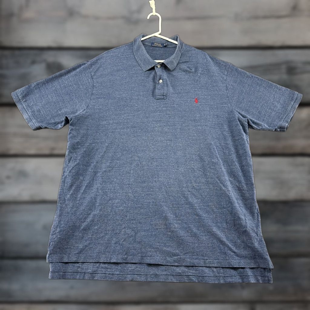 Polo Ralph Lauren VINTAGE Polo Ralph Lauren Polo Shirt Men 3XLT Blue Short Sleeve Cotton Heather Pony Size US XXL / EU 58 / 5 - 1 Thumbnail