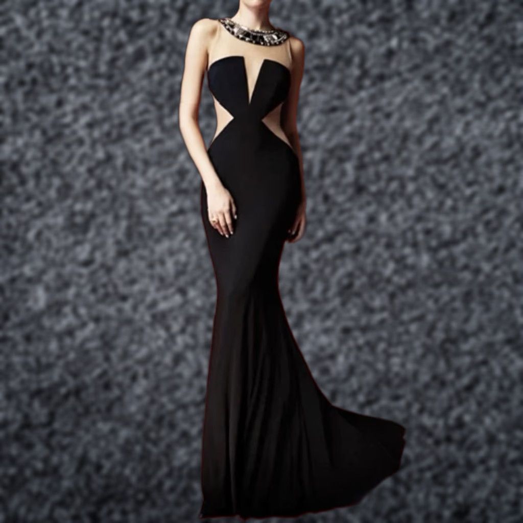 Vintage Sherri Hill Maxi Dress Black Beaded Neck Collar Gown 0 Sud Prom Women's Vintage Style Size XS / US 0-2 / IT 36-38 - 1 Thumbnail