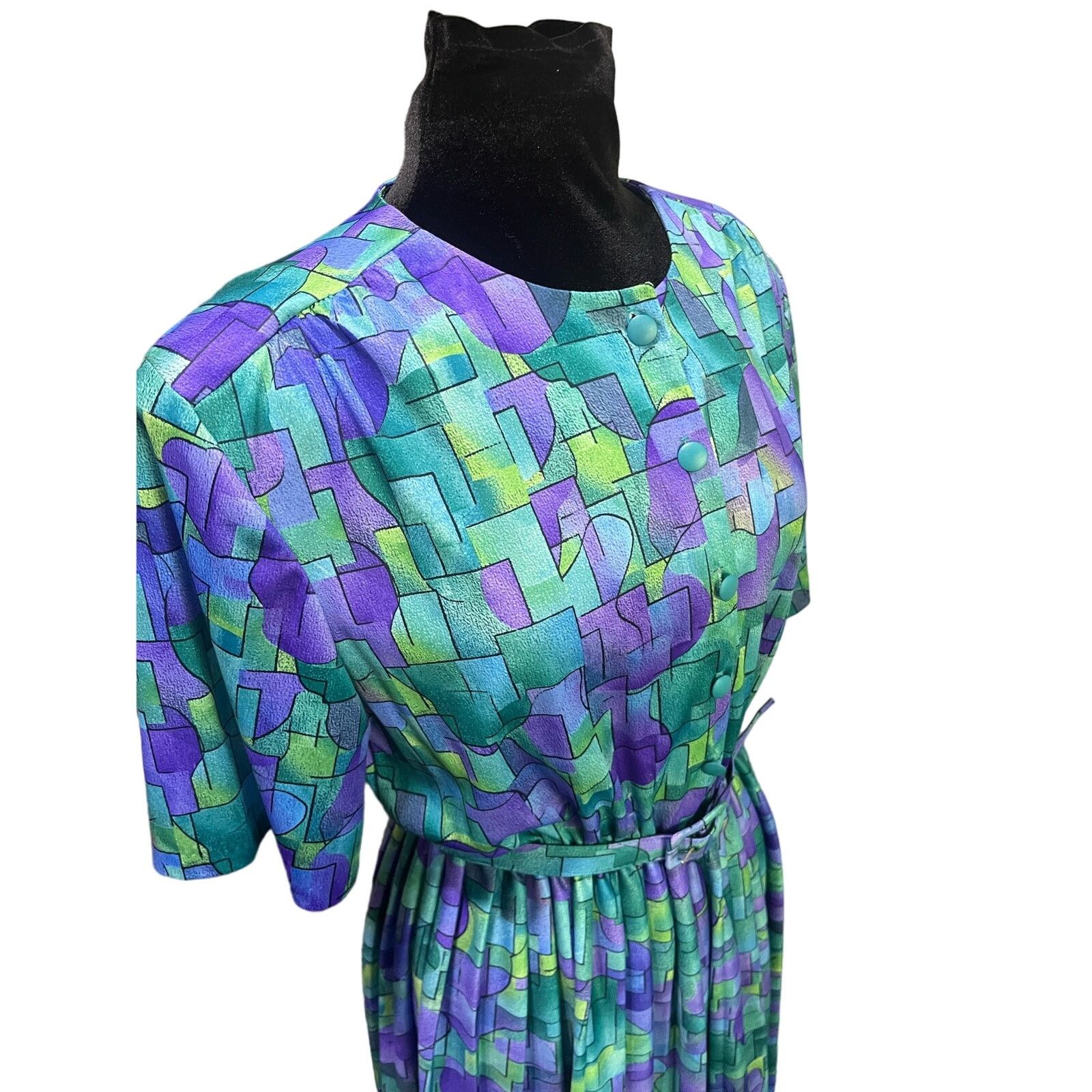 Vintage Vintage Anthony Richards Blue Green Geometric Dress Large 14 Size L / US 10 / IT 46 - 5 Thumbnail