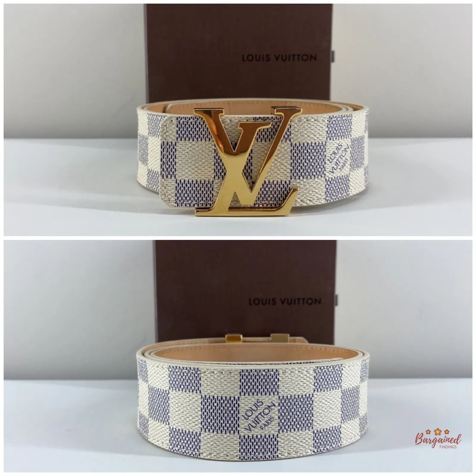 Louis Vuitton Louis Vuitton Damier Azur Canvas Leather Gold LV Initials Size 30 - 1 Thumbnail