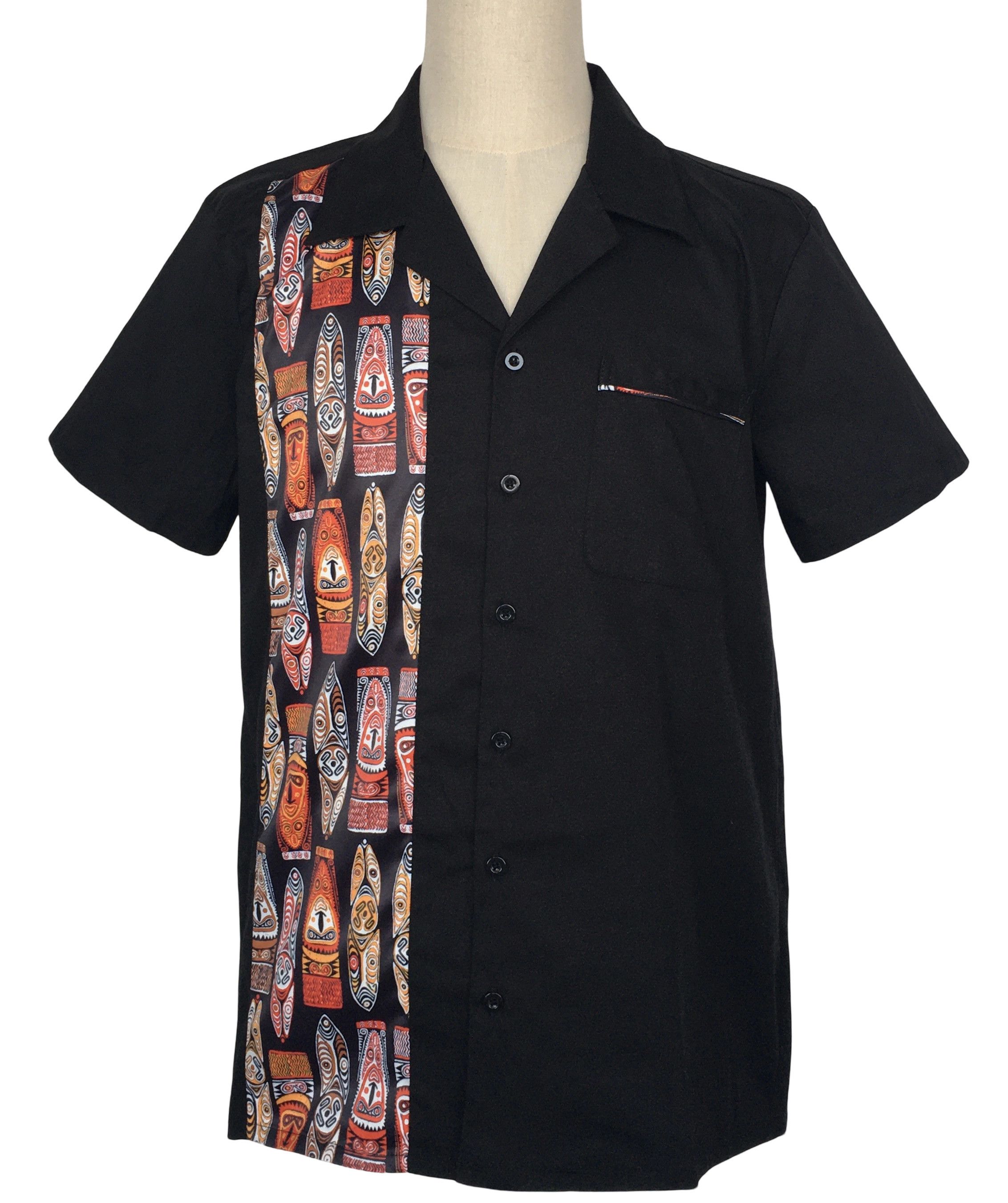 Other Pocket Black Men Shirts Contrast tiki masks Pattern Size US XXL / EU 58 / 5 - 1 Thumbnail