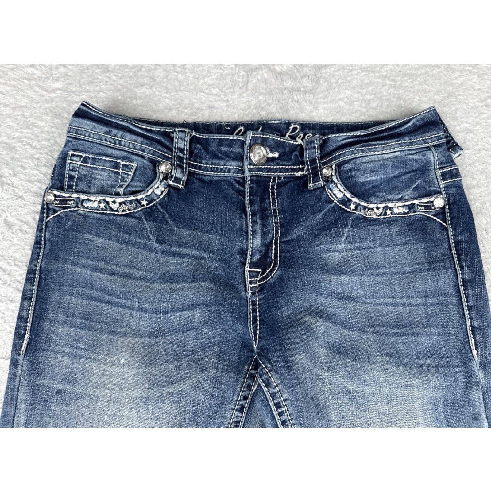 Vintage Cedar Rose Jeans Womens Bootcut Blue 27 Low Rise Stretch Denim 27x32 Rhinestone Embroidered Pockets Size 27" / US 4 / IT 40 - 4 Thumbnail