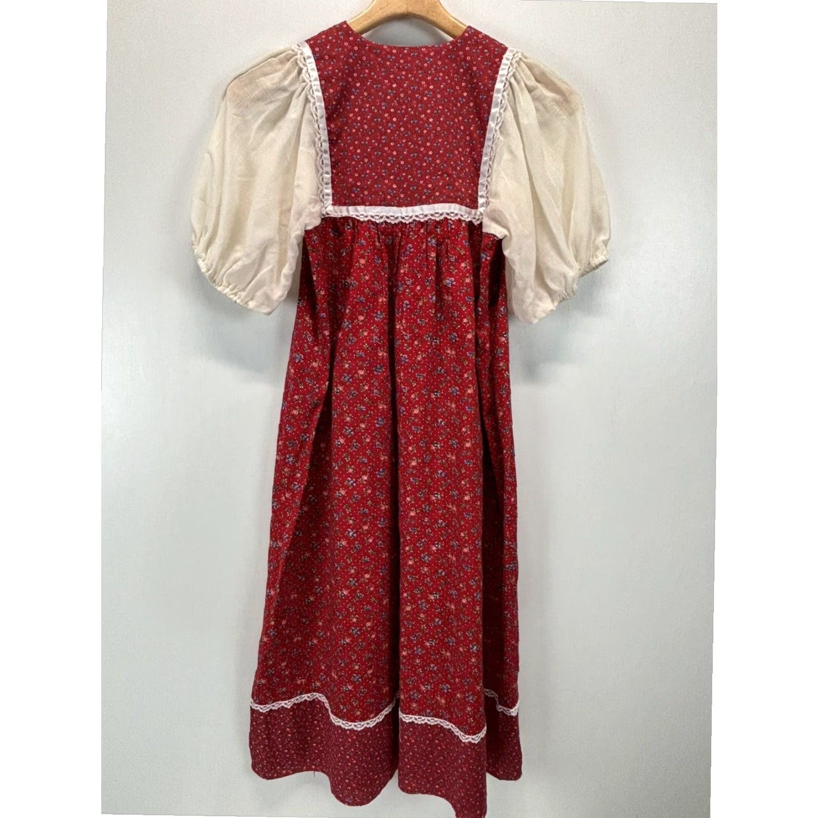 Vintage VINTAGE Eber San Francisco Prairie Floral Dress Set Girls Size 7 Red Cotton 1980s Size ONE SIZE - 3 Thumbnail