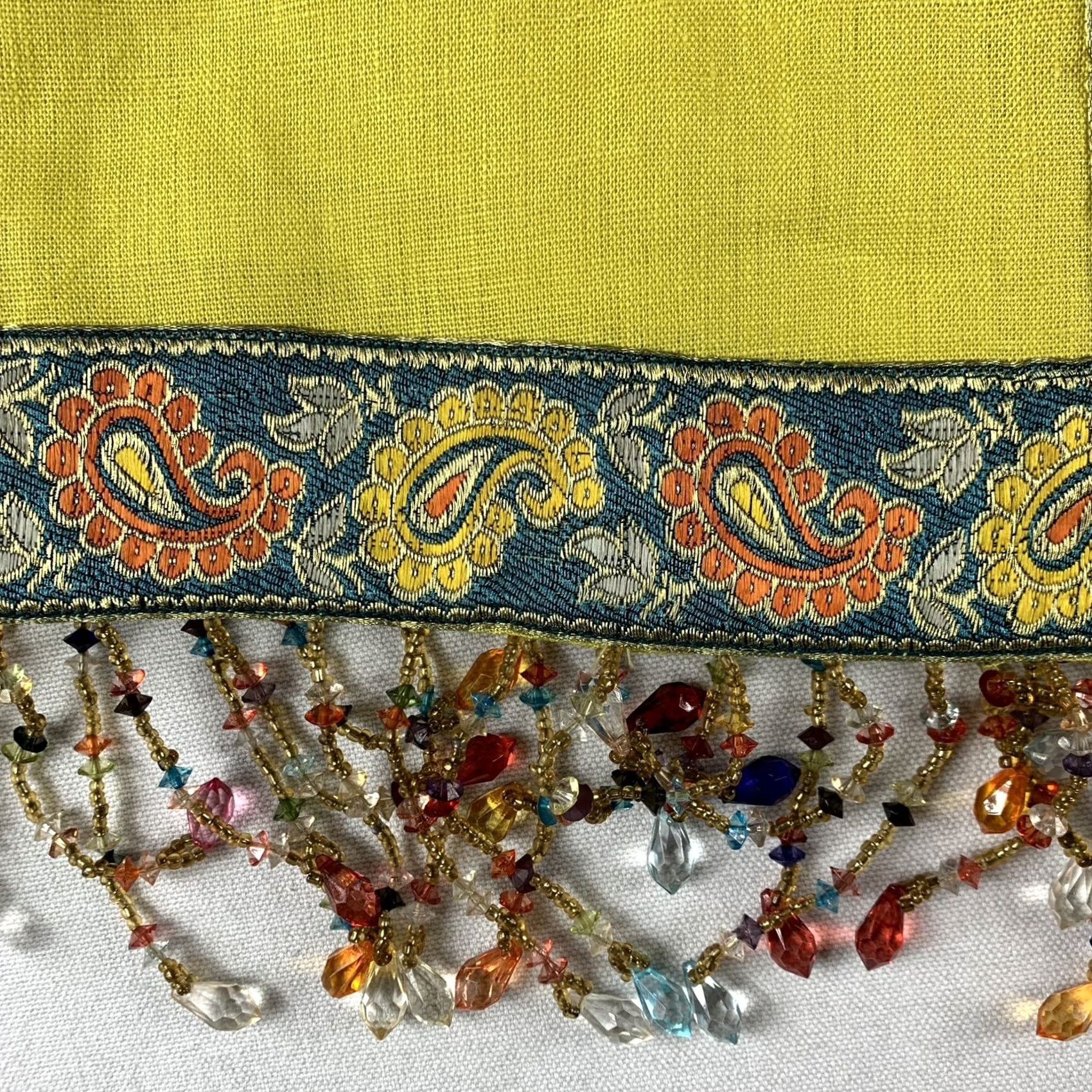 Vintage Lew Magram Blouse Womens Medium Yellow Linen Paisley Beaded Embroidered Tapestry Classic All Seasons V-Neck Long Sleeve Cap Sleeve Buckle Size M / US 6-8 / IT 42-44 - 5 Thumbnail