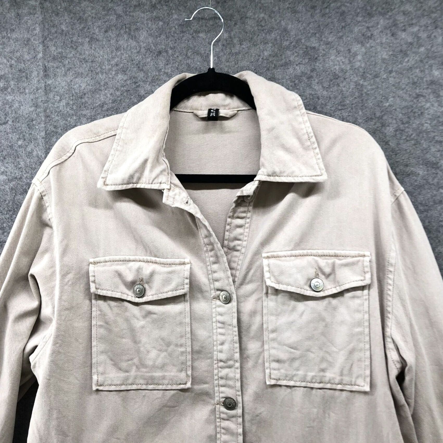 H&M H&M Womens Denim Jacket Oversized M Beige Taupe Cotton Twill Shacket Size M / US 6-8 / IT 42-44 - 3 Thumbnail