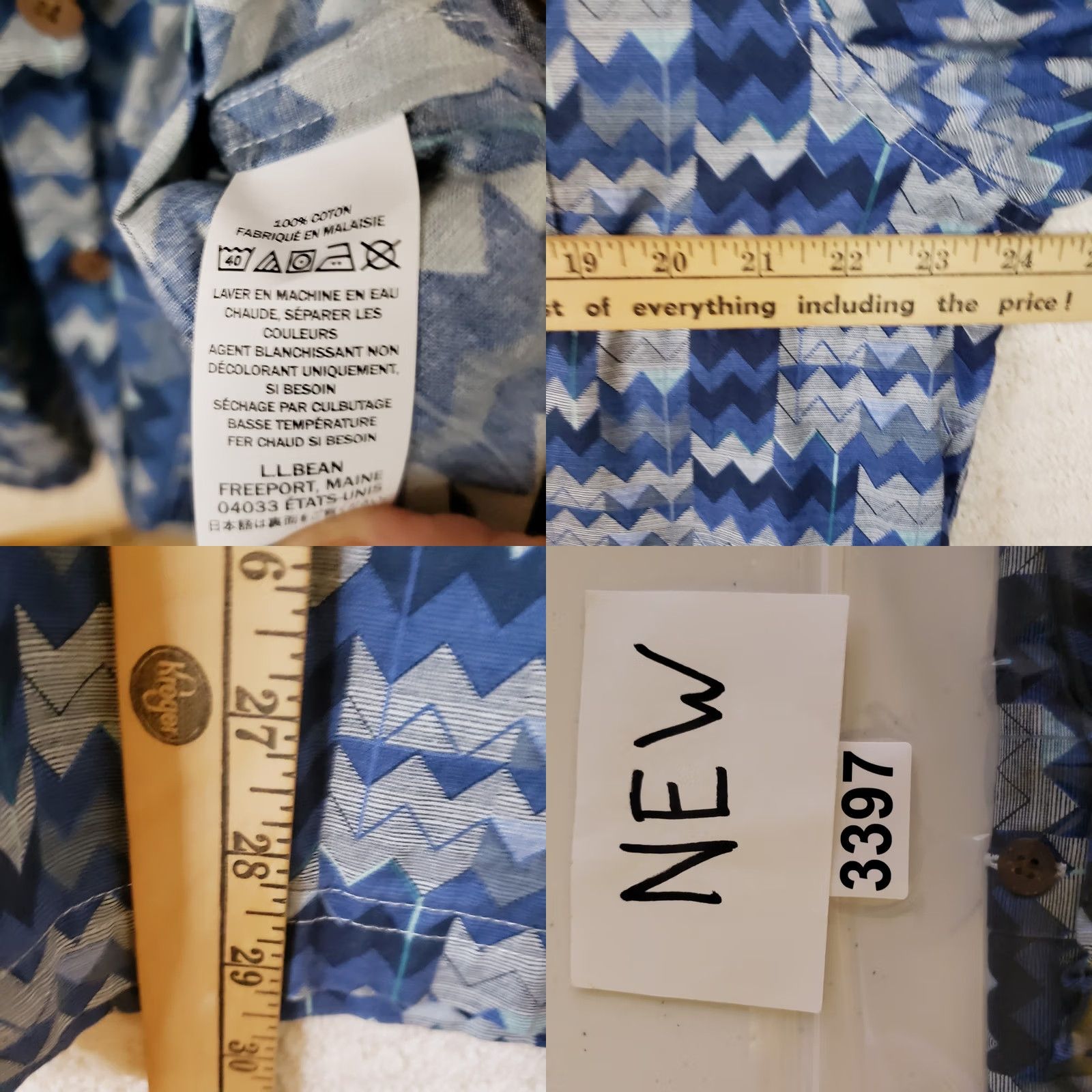 Vintage VINTAGE L.L. Bean Shirt Mens Large Button-Down Traditional Fit Blue Geometric Cotton S Slv Size US L / EU 52-54 / 3 - 9 Thumbnail