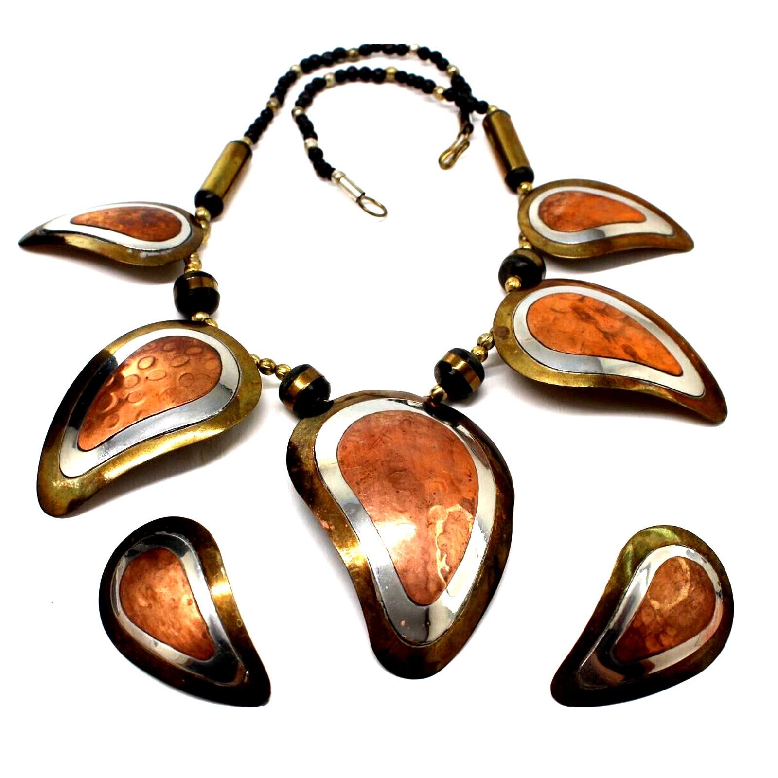Other 1990s Big Tribal Earring Necklace Set • Hammered • Tri-Color Size ONE SIZE - 1 Thumbnail