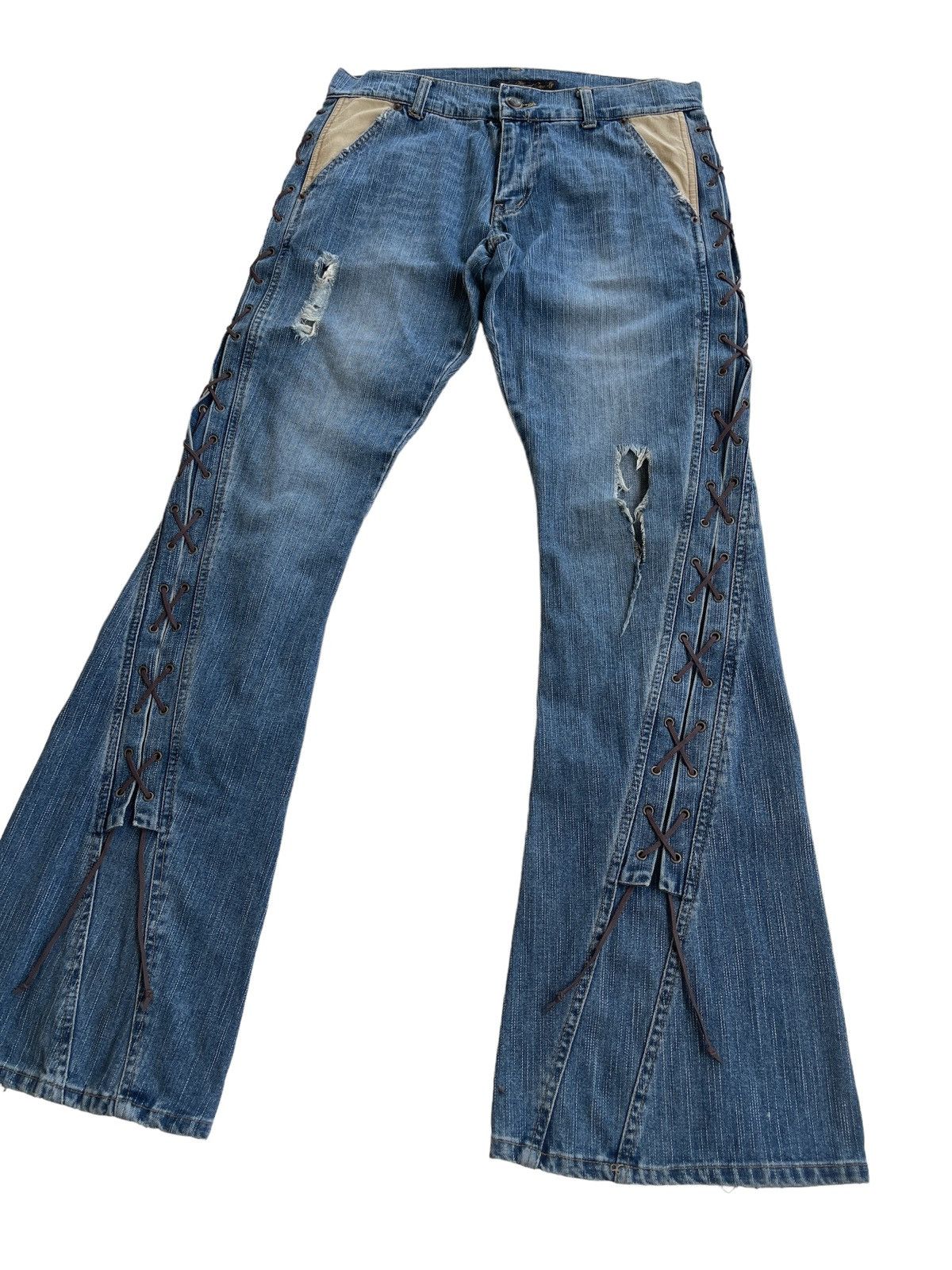 Japanese Brand Vintage Japanese Distressed Flared Jeans Size US 31 - 3 Thumbnail
