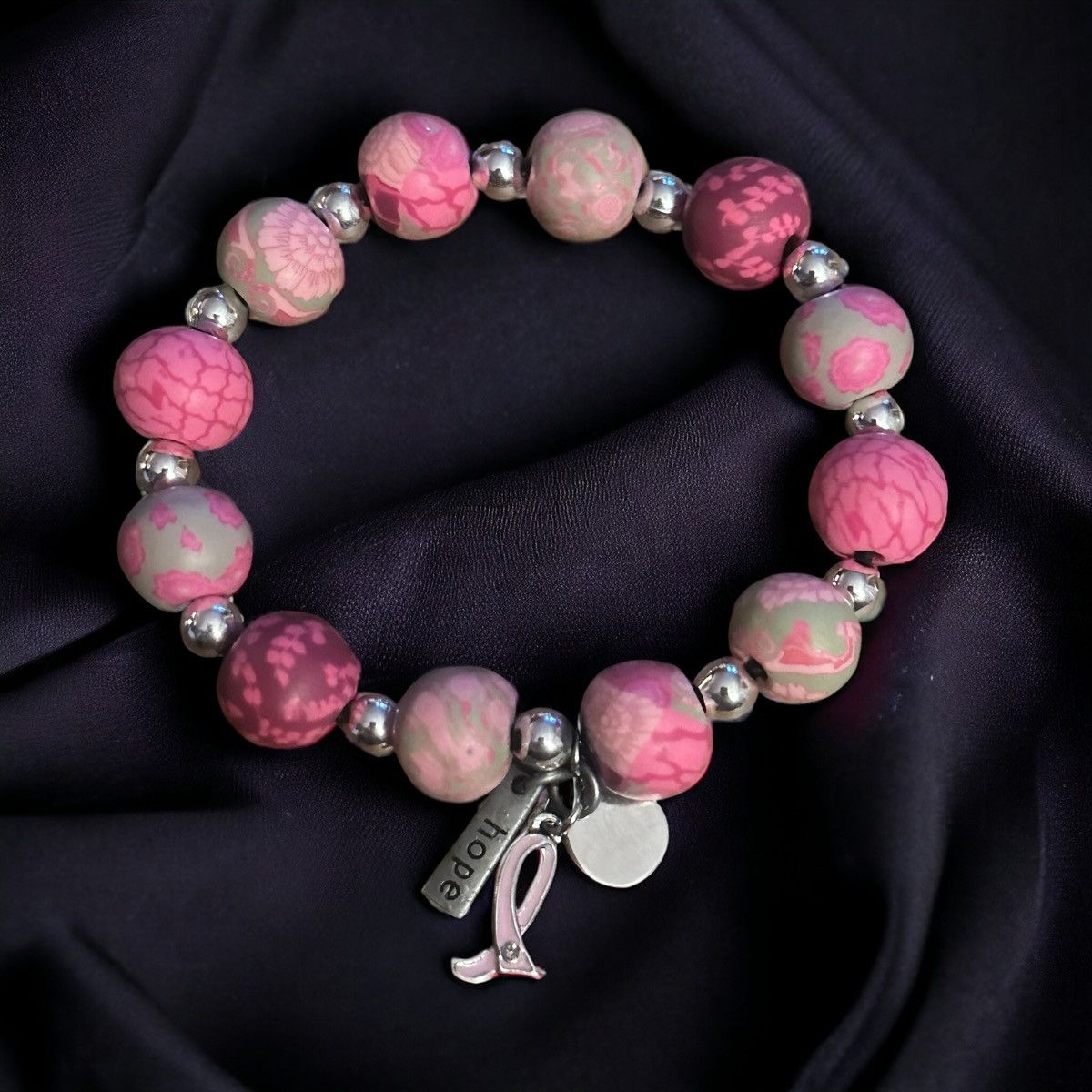 Other Jilzara breast cancer awareness clay bead stretch bracelet Size ONE SIZE - 1 Thumbnail